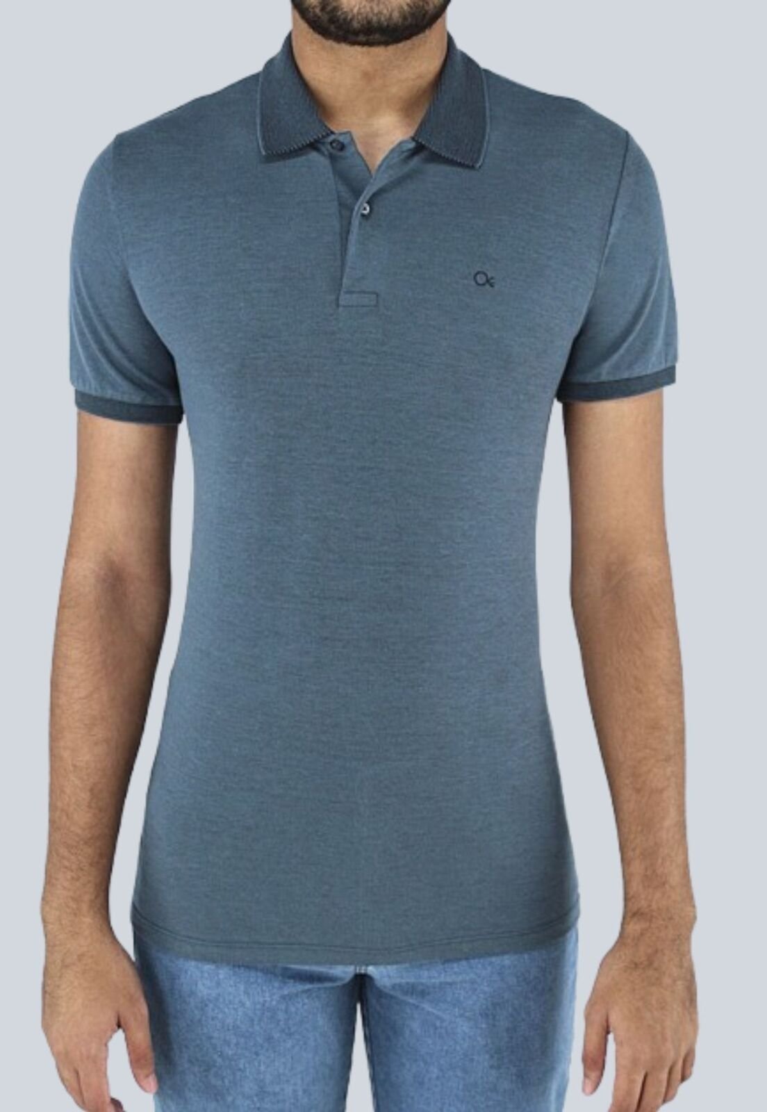 Camisa Polo Basica Casual Ogochi Slim Fit Azul
