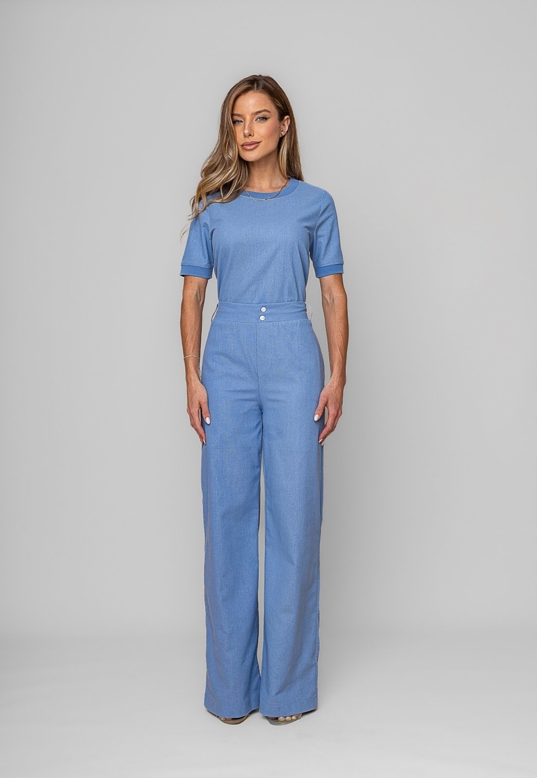 Calça Reta Lisa Alfaiataria Salvatore Azul