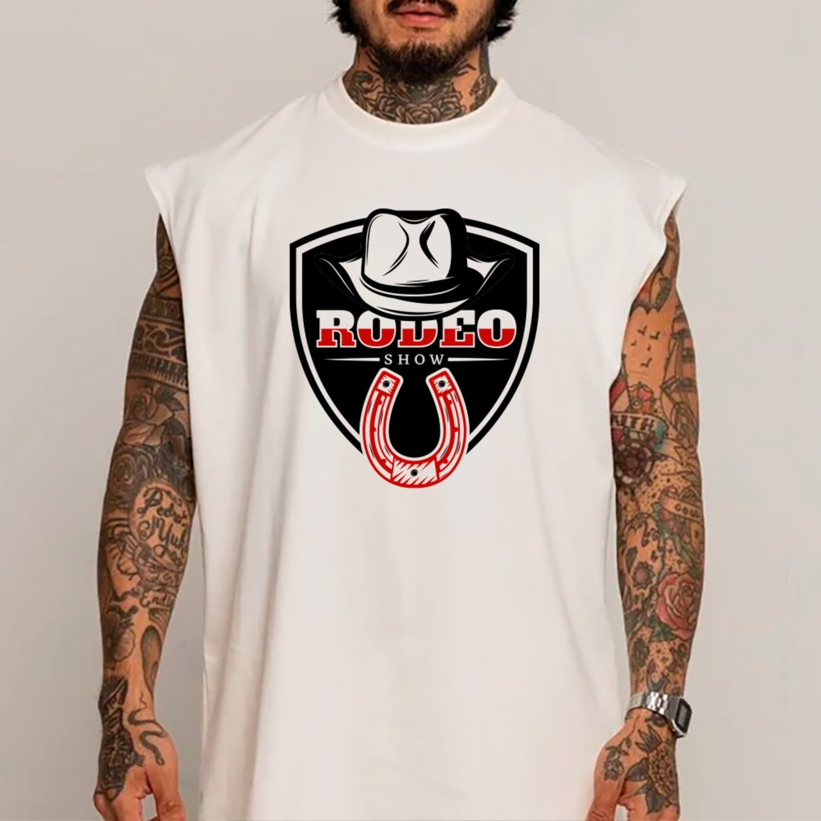 Camiseta Regata Machão Country Rodeo Show Estilo Autêntico Western Masculina Branco