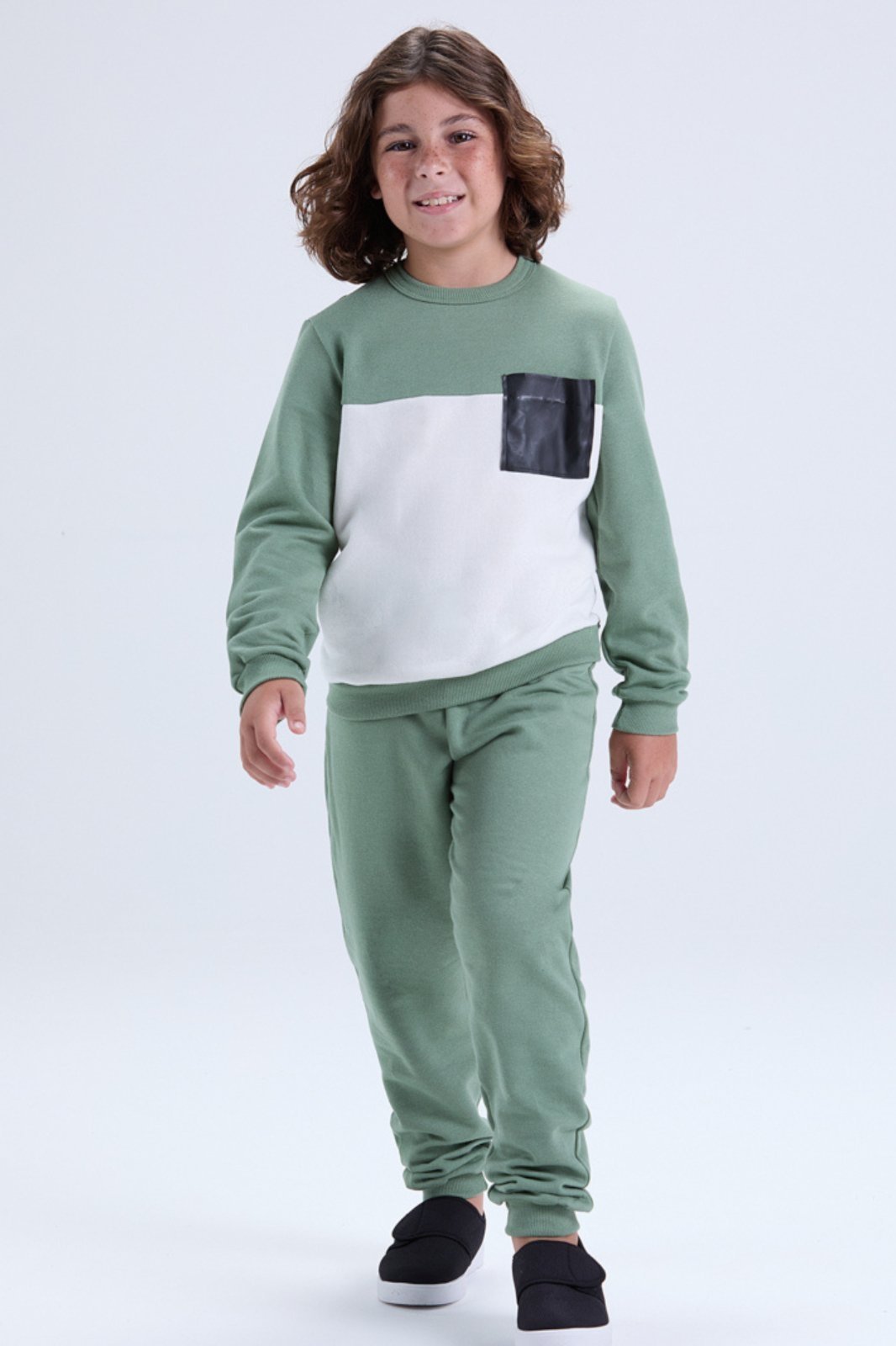 Infantil - Conjunto Masculino Moletom Bicolor com Bolso – Inverno