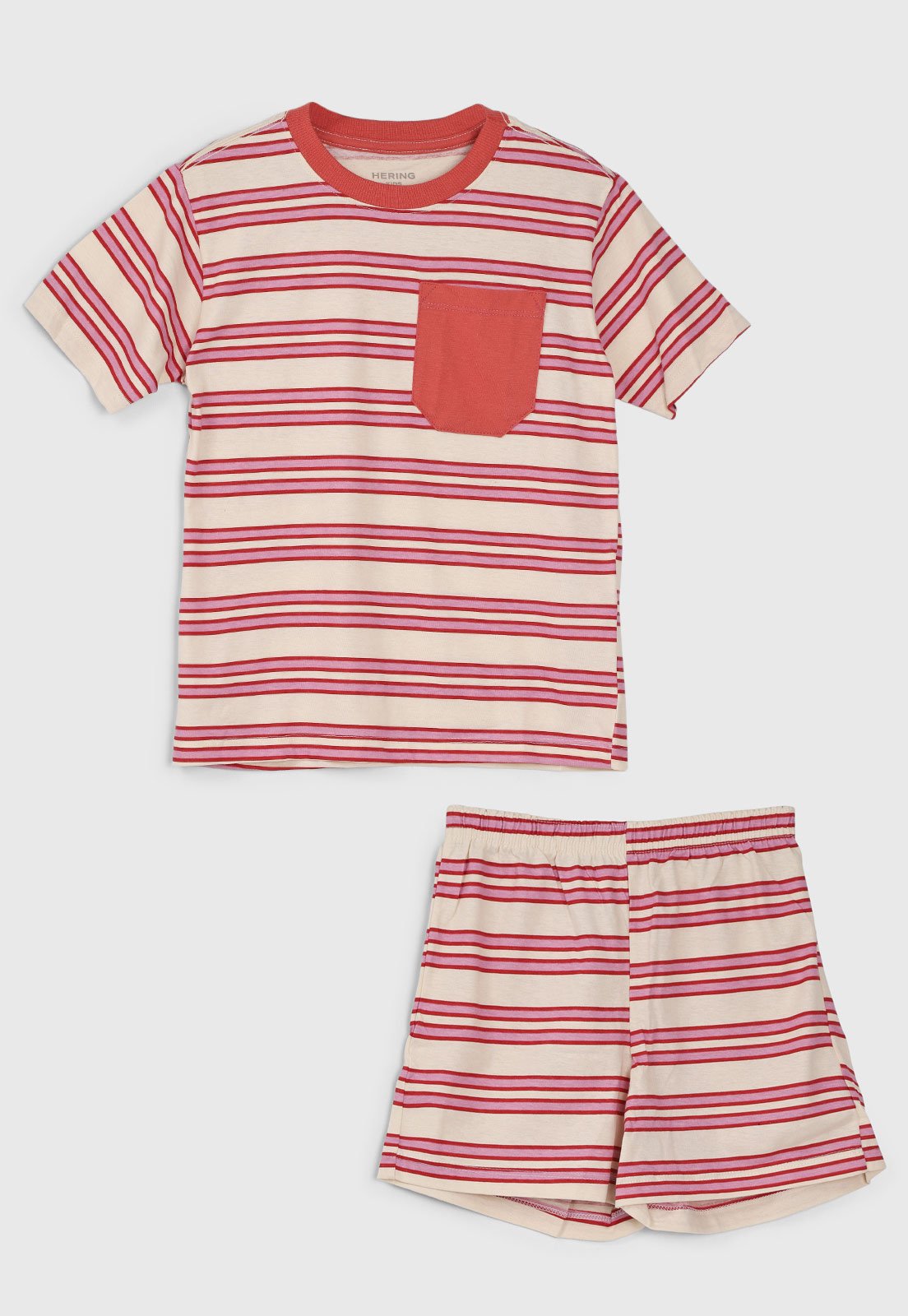 Pijama Curto Hering Listrado Vermelho