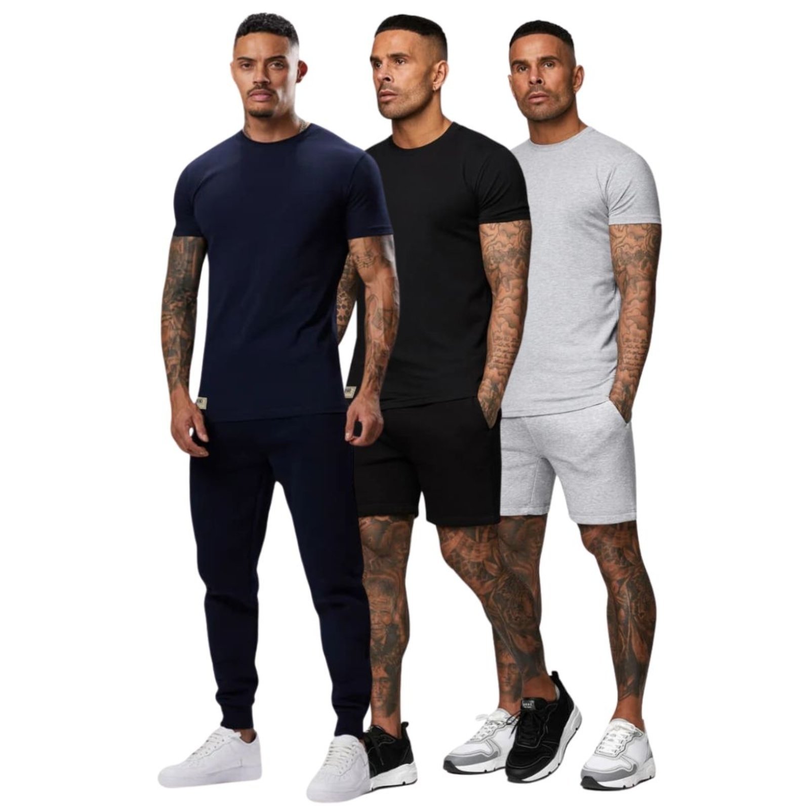 Kit 3 Camisetas Masculina Slim em Algodão Cinza, Preta e Azul Marinho