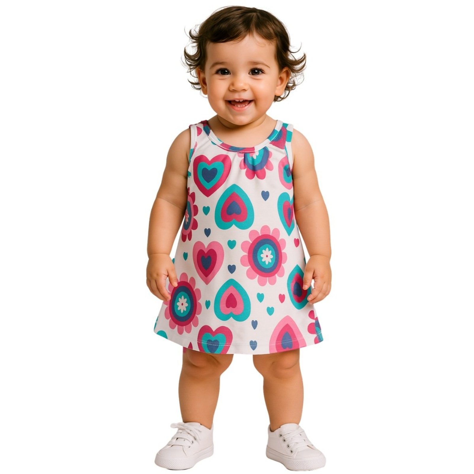 Vista 2 Infantil - Vestido Kyly Regata Coração Floral branco Kyly branco