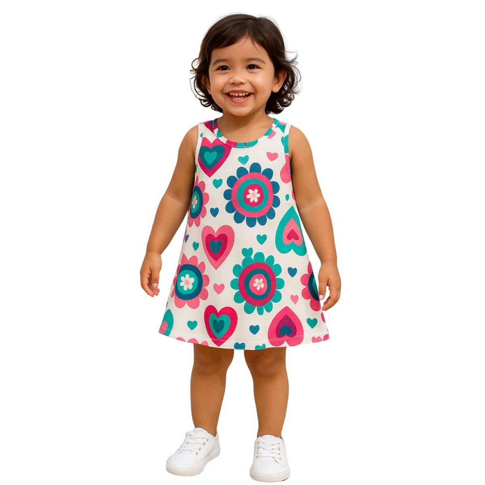 Vista 3 Infantil - Vestido Kyly Regata Coração Floral branco Kyly branco