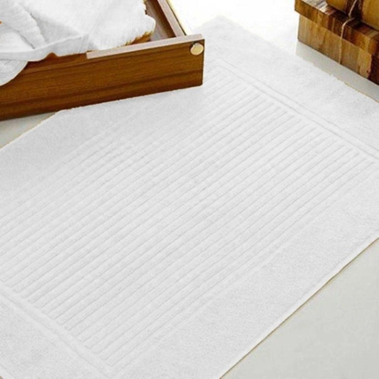 Tapete Toalha Piso Pés Buddemeyer Algodão Canelado Basic Branco