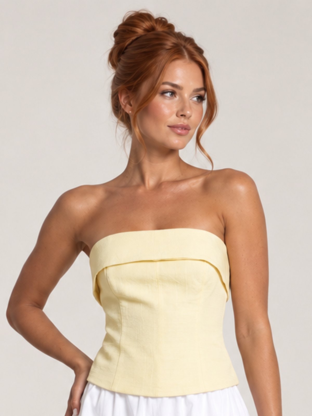 Cropped Tomara Que Caia Alfaitaria Feminina Lapetry Delicada Moda Casual Moderna Amarelo
