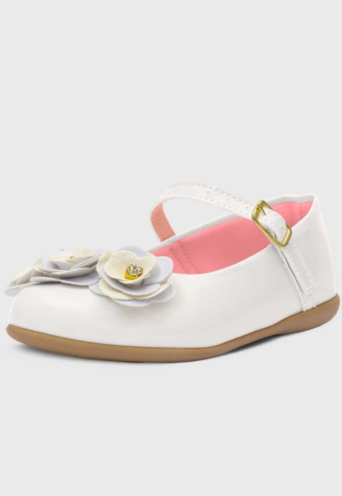 Infantil – Sapatilha Feminina Popidi Menina Flores Branco
