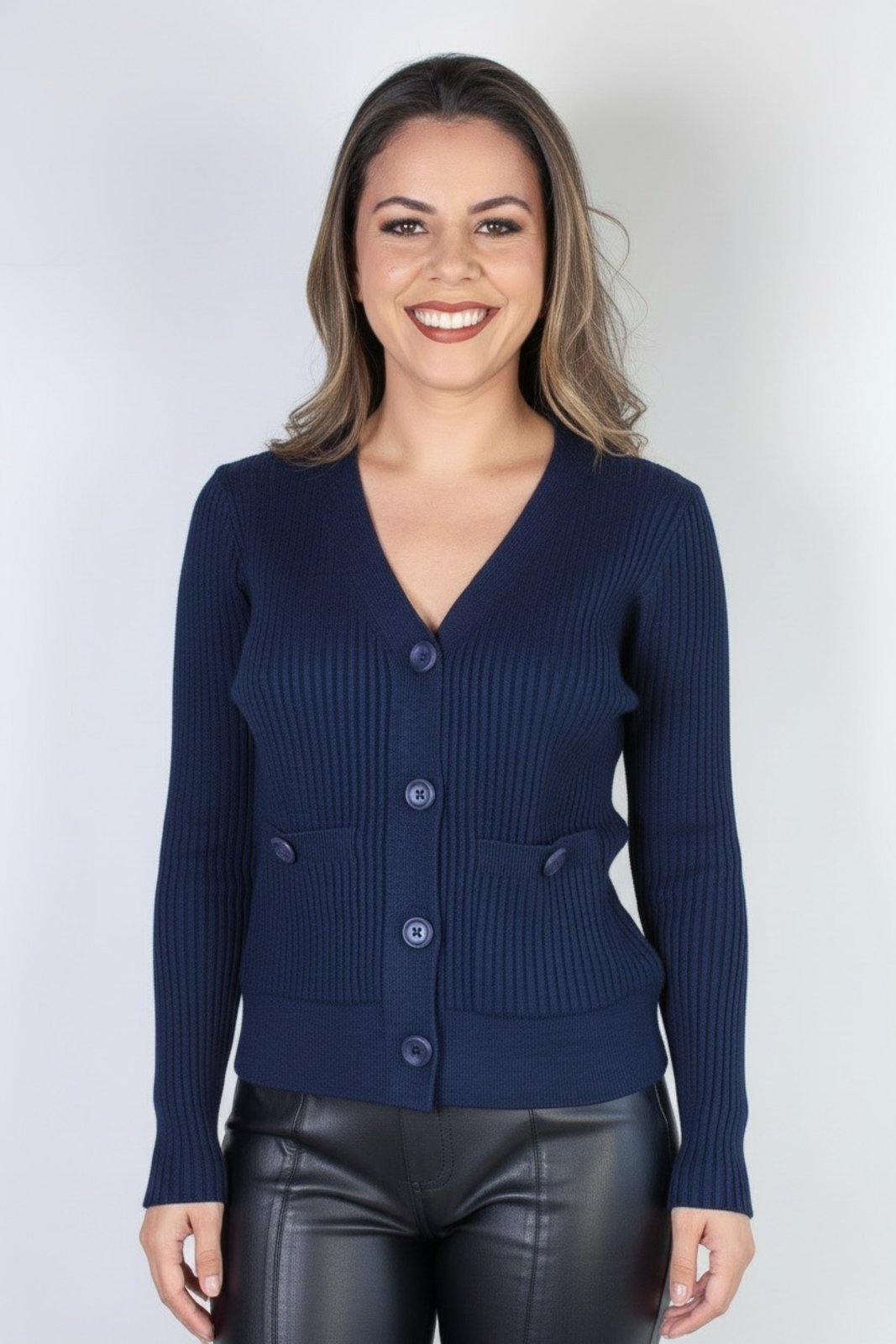 Casaco Enluaze Tricot Botões e bolsos 80994 – Azul Marinho