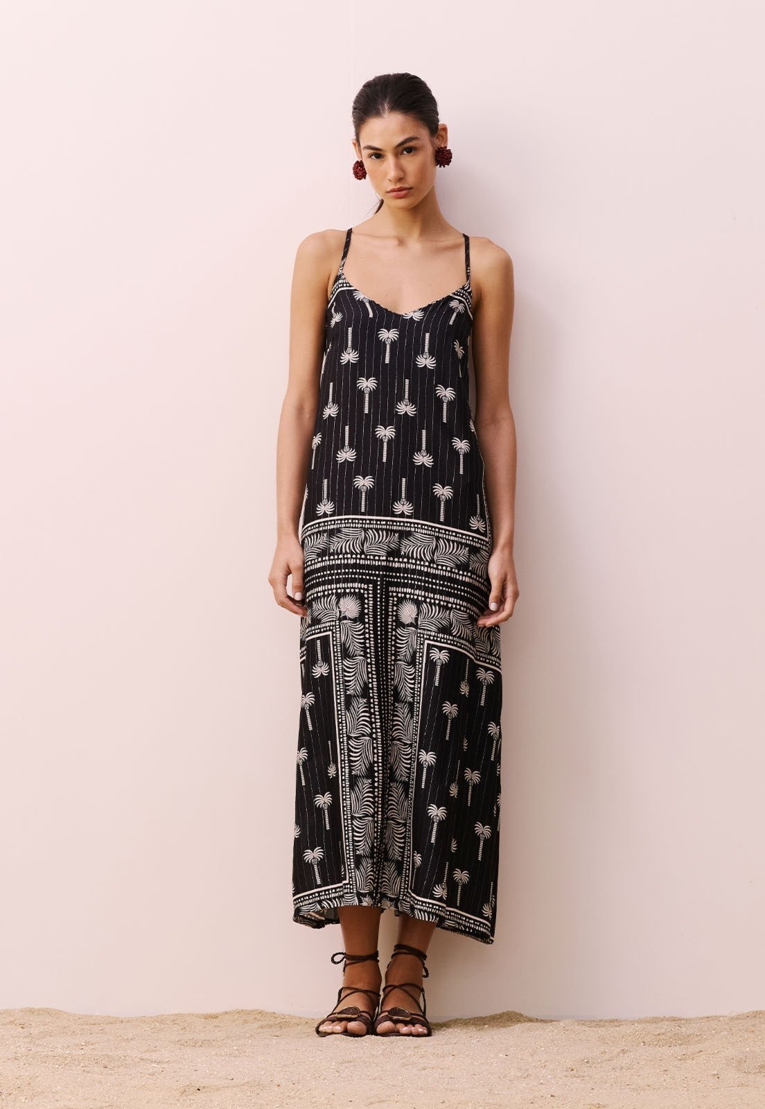 Vestido Midi CaCay Decote V Estampado Tauari