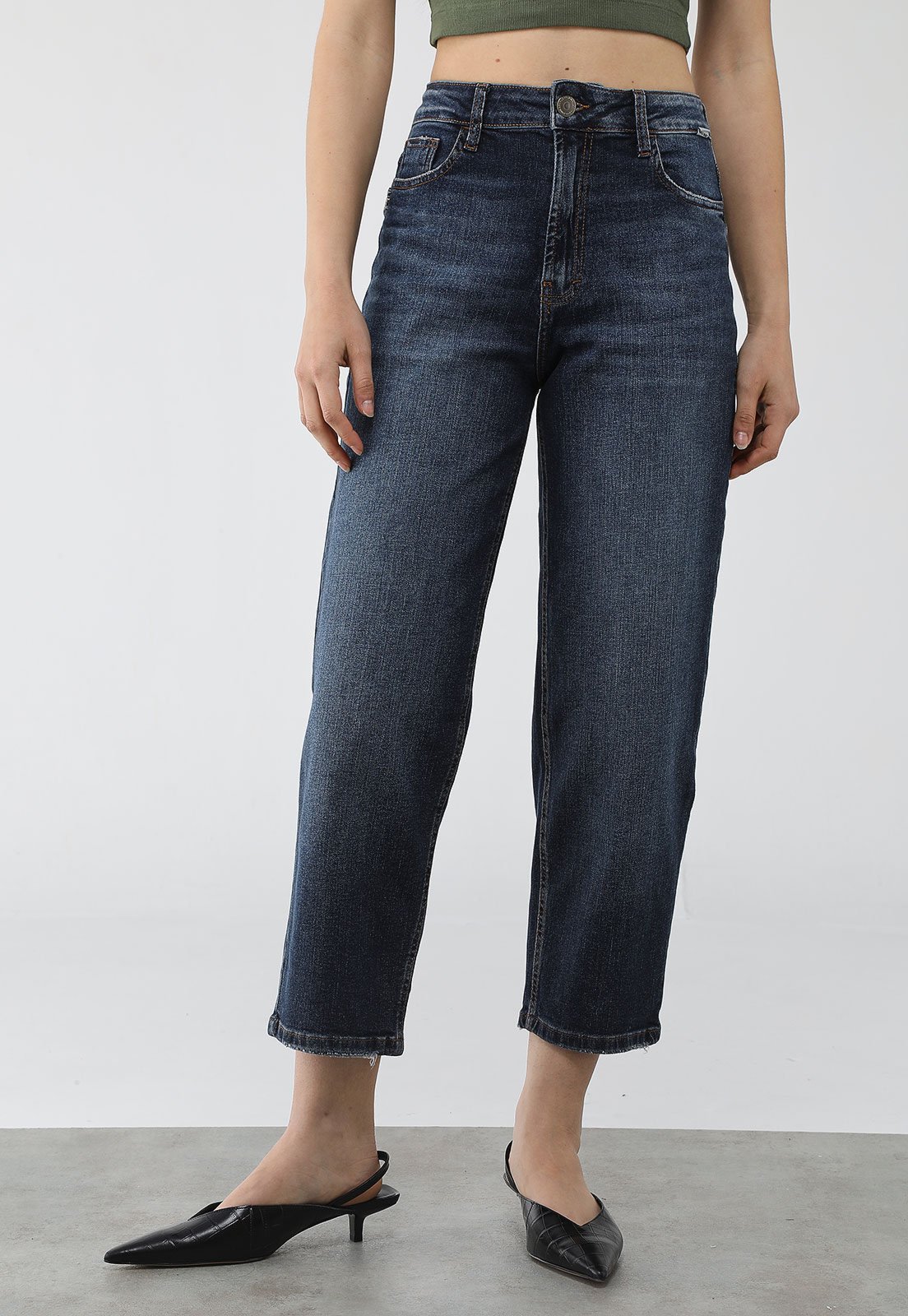 Calça Jeans Feminina John John Reta Cropped Azul Escura
