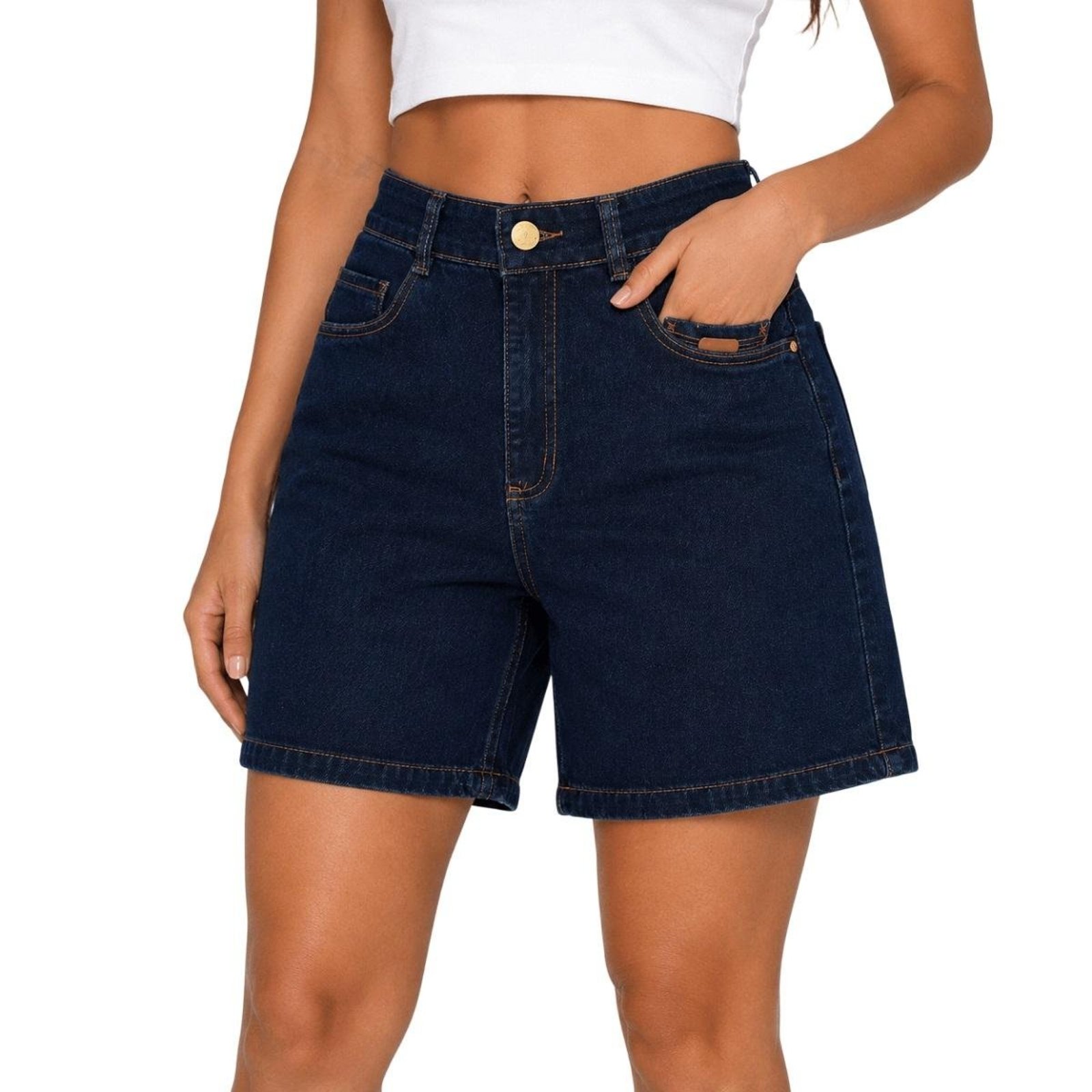 Bermuda Reta Cós Alto Feminina Max Denim 7055 Jeans