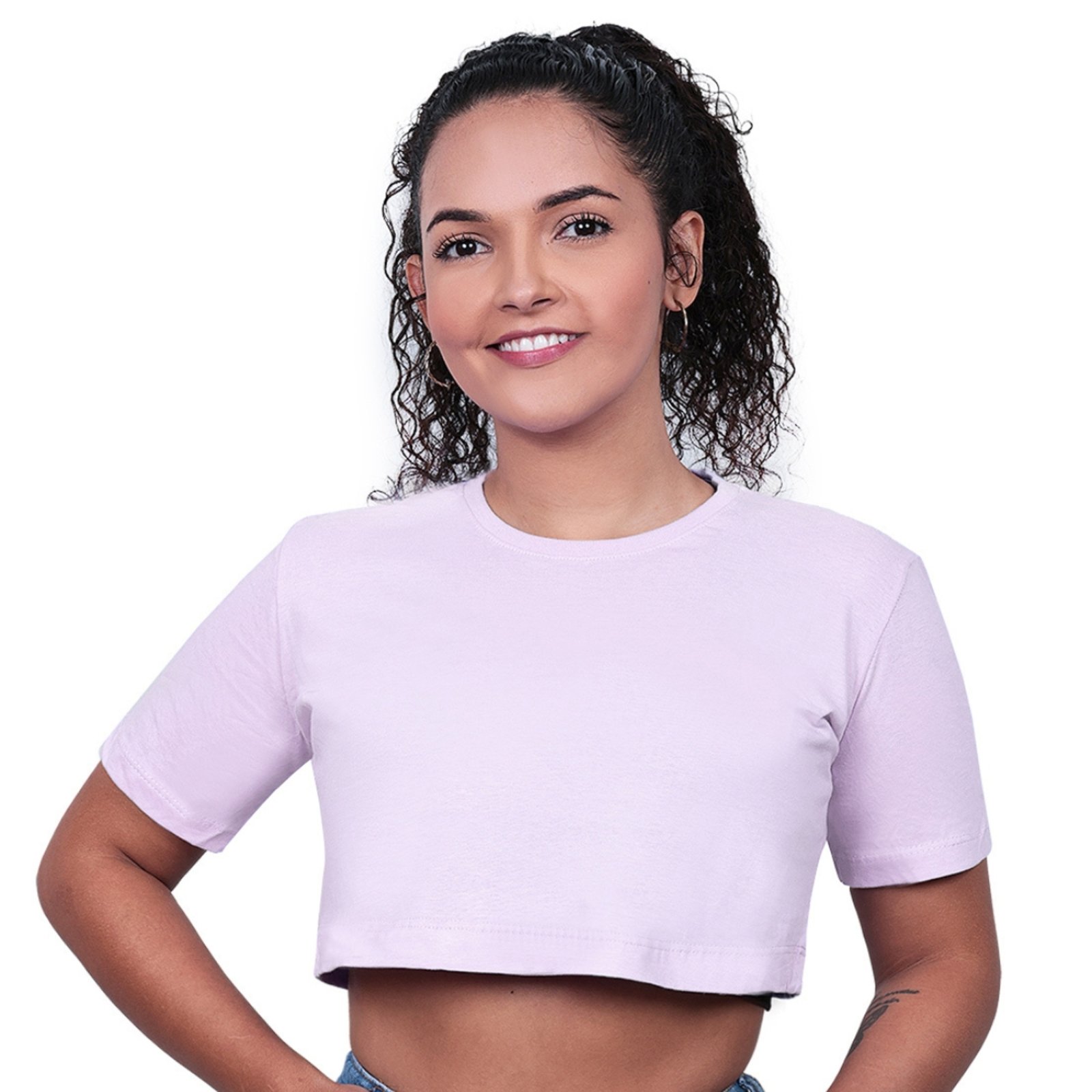 Blusa Cropped Feminino Techmalhas De Algodão Lisa Rosa-claro