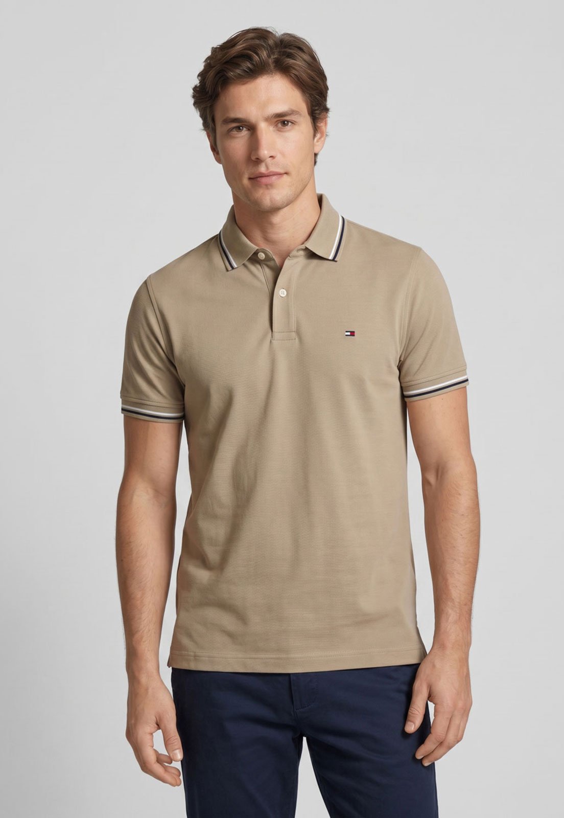 Camisa Polo Masculina Tommy Hilfiger Tipped Bege