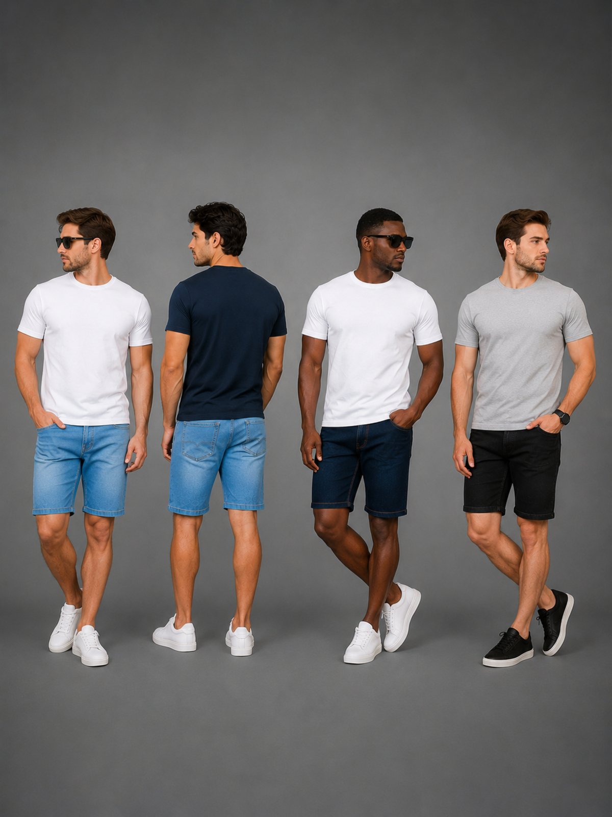Kit 4 Bermudas Jeans Masculina Yellow Jeans Skinny Com Elastano Moderna Conforto E Estilo Delave Azul Escuro Preto