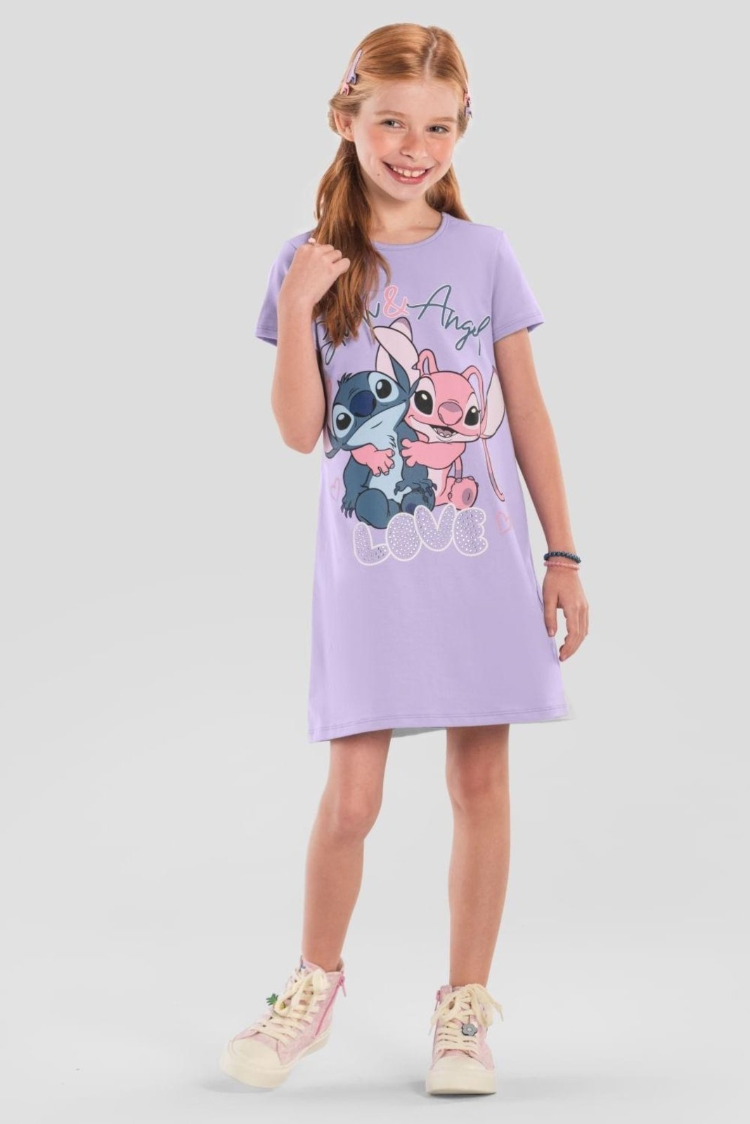 Vista 2 Infantil - Vestido menina do Stitch brilhante Brandili roxo Brandili roxo