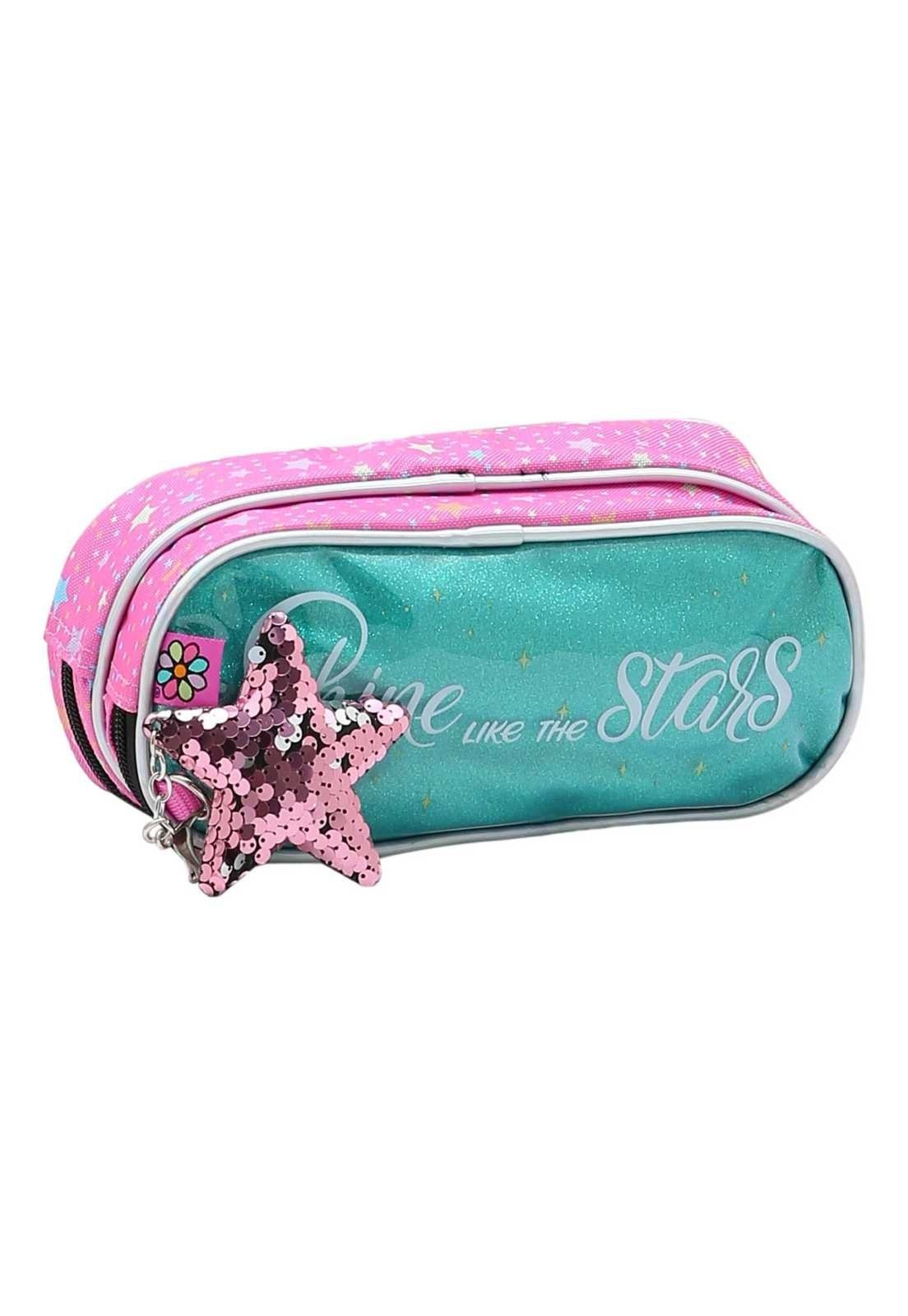 Estojo Escolar Menina Shine Like the Stars Chaveiro Estrela