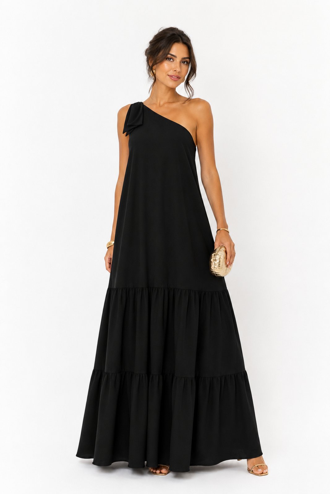 Vestido Longo D Bell Outlet Fashion Manga Nula Preto