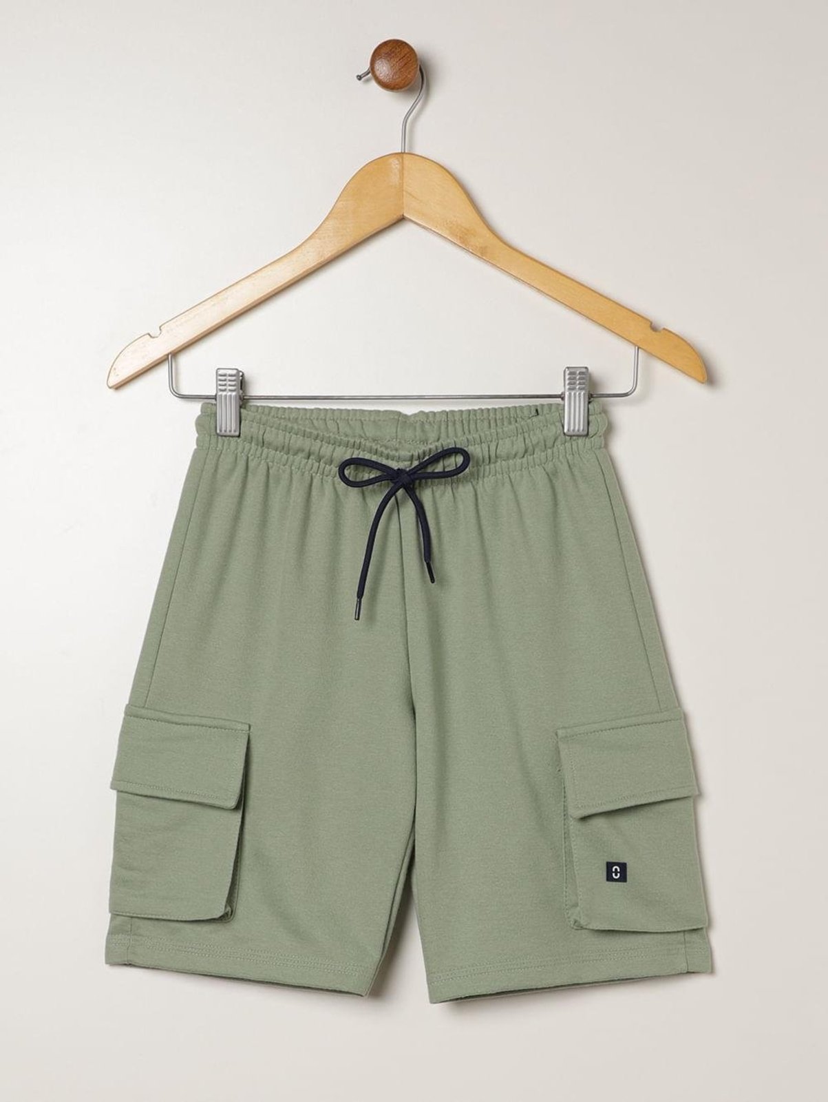 Infantil - Bermuda Moletom Cargo Juvenil Para Menino - VERDE