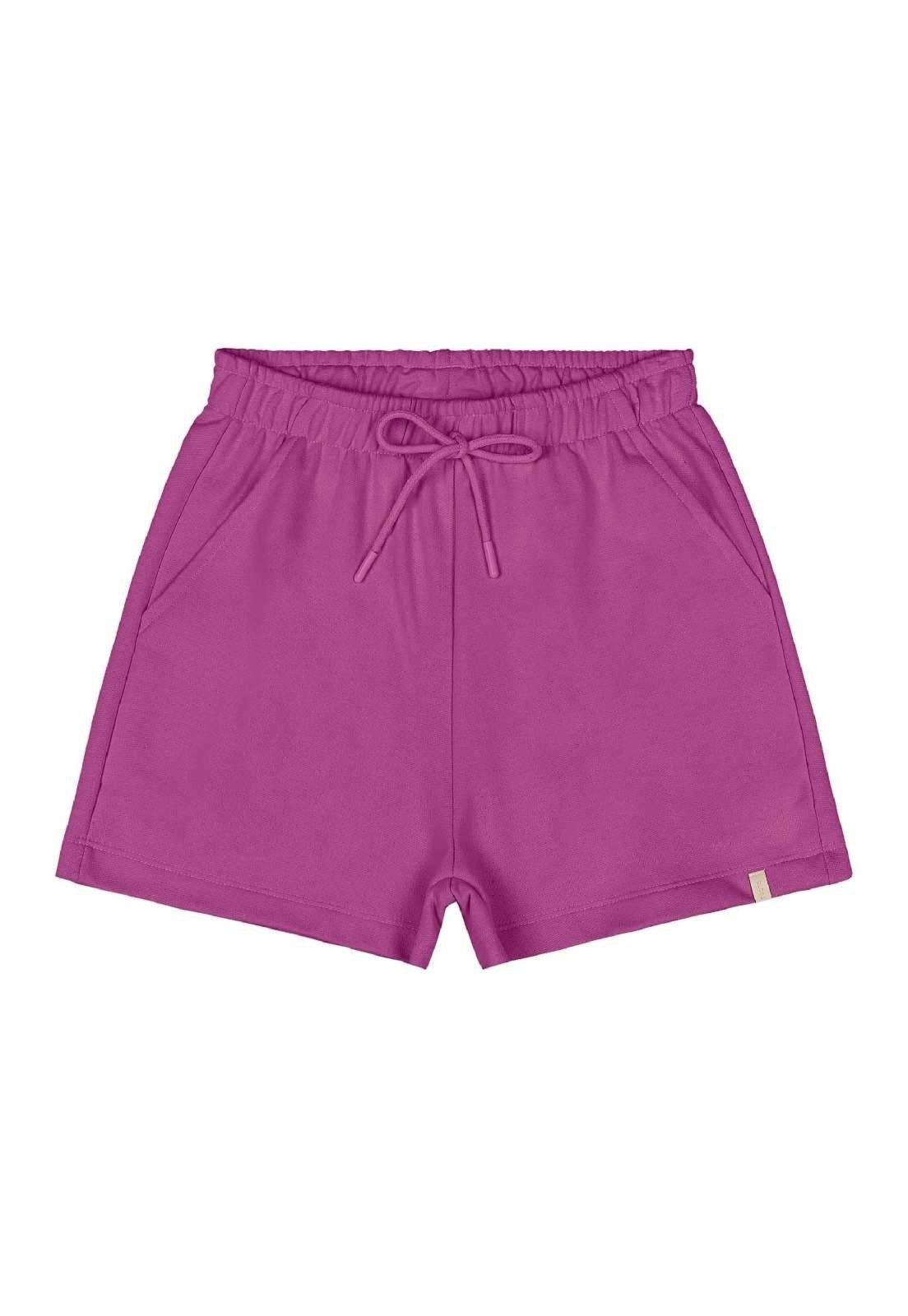 Infantil - Short Juvenil Básico em Moletom Gloss Roxo
