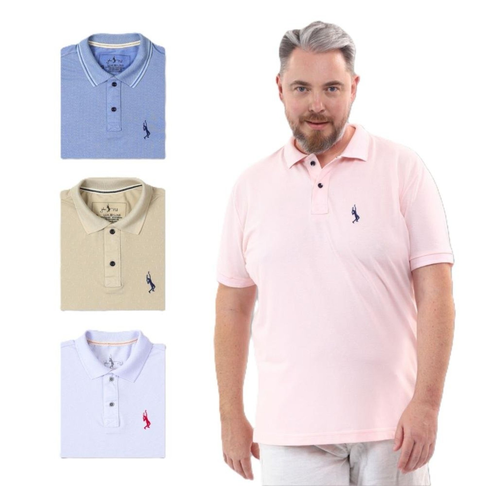 Kit 4 Camisa Polo Plus Size Lisa Casual Elegante Ocasiões