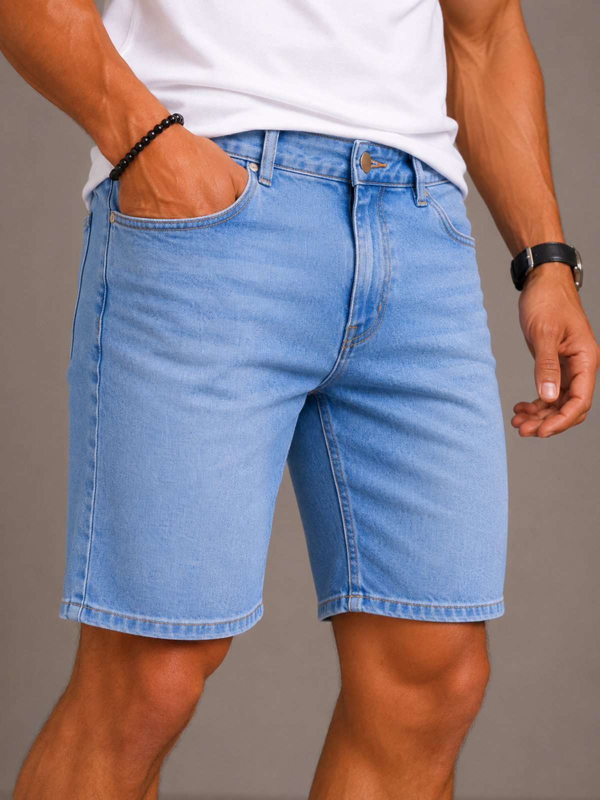 Bermuda Jeans Masculina 5 Estilos Azul Claro Lavagem Delavê Casual Básica