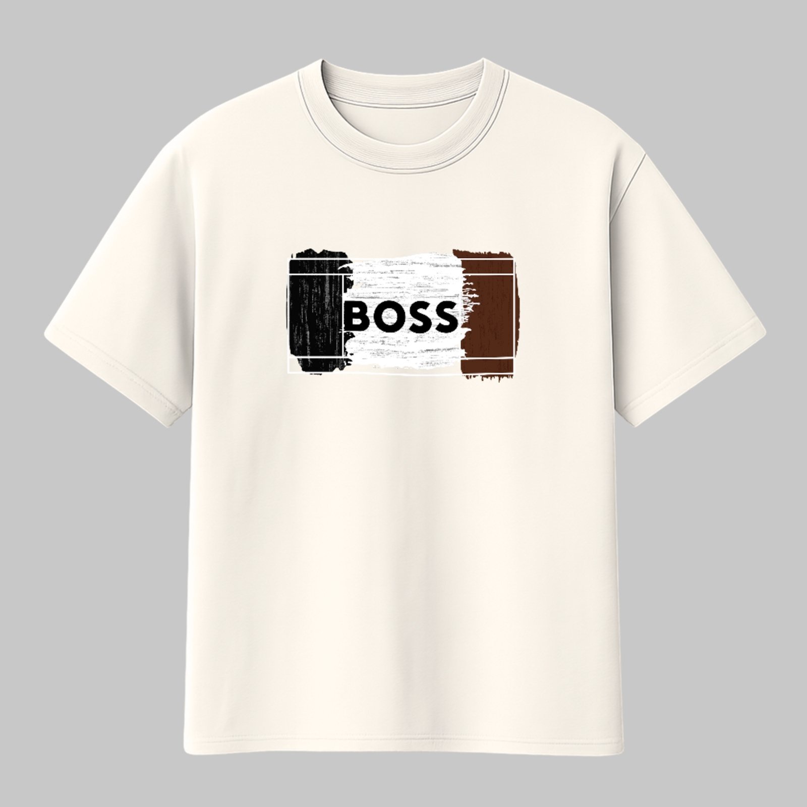 Vista 2 Camiseta Básica Boss Visual Urbano Sofisticado Estilosa Luxo Off White ousy off-white white ousy off-white white