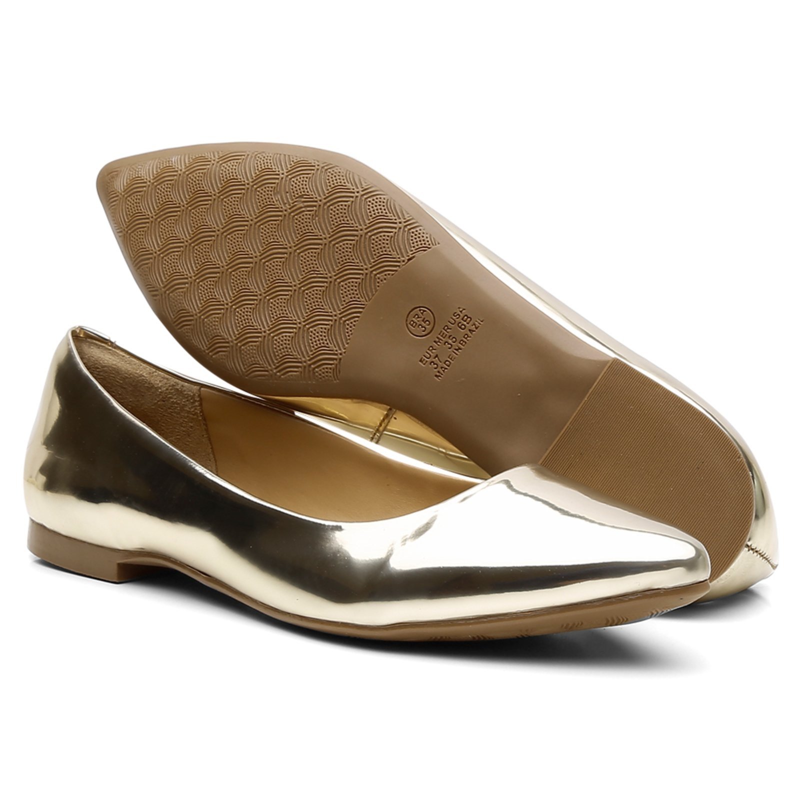 Vista 2 Sapatilha Bico Fino Casual Comfort Lisa Ouro Light Nine4 dourado Nine4 dourado