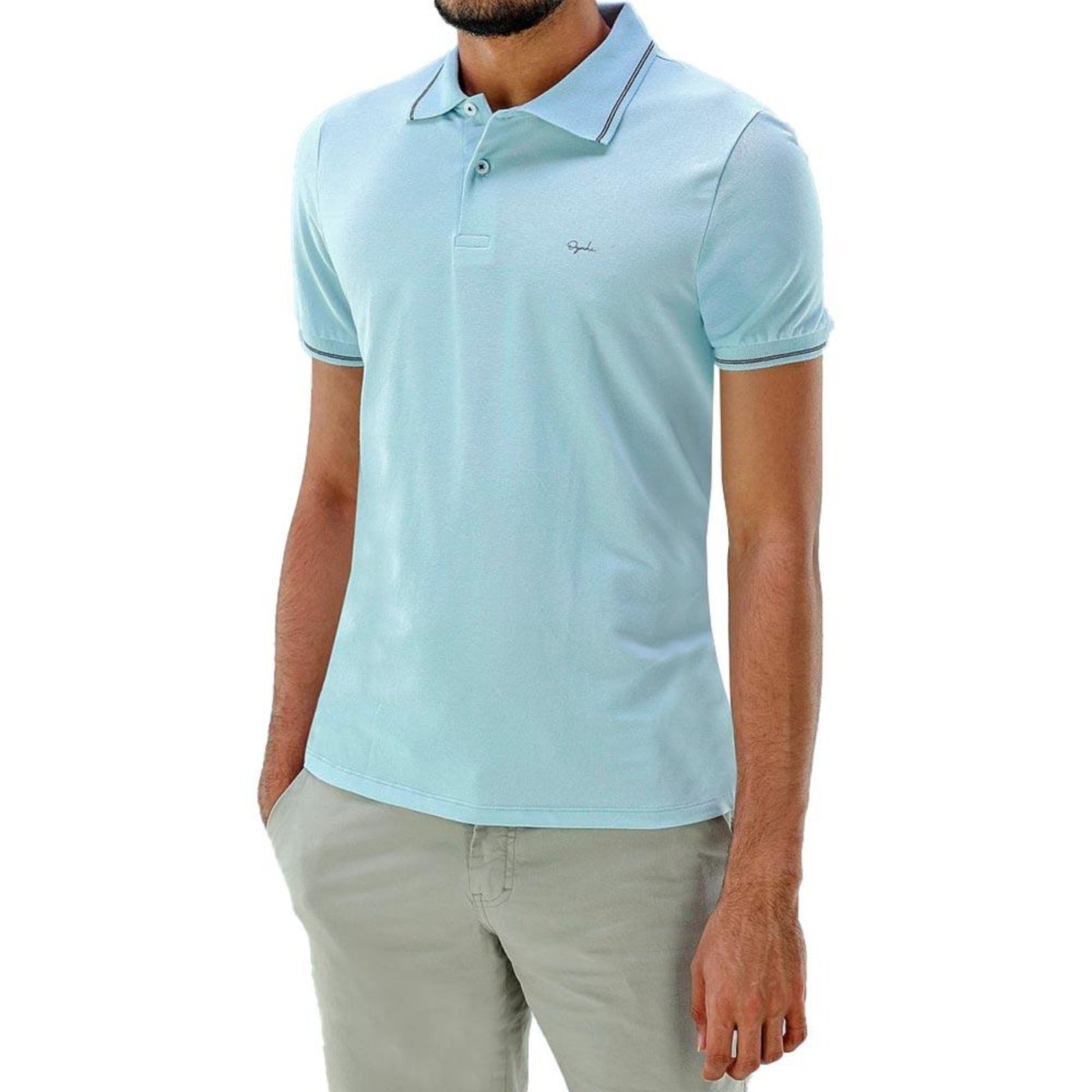 Camisa Polo Manga Curta Masculina 00749015 Slim Ogochi Azul