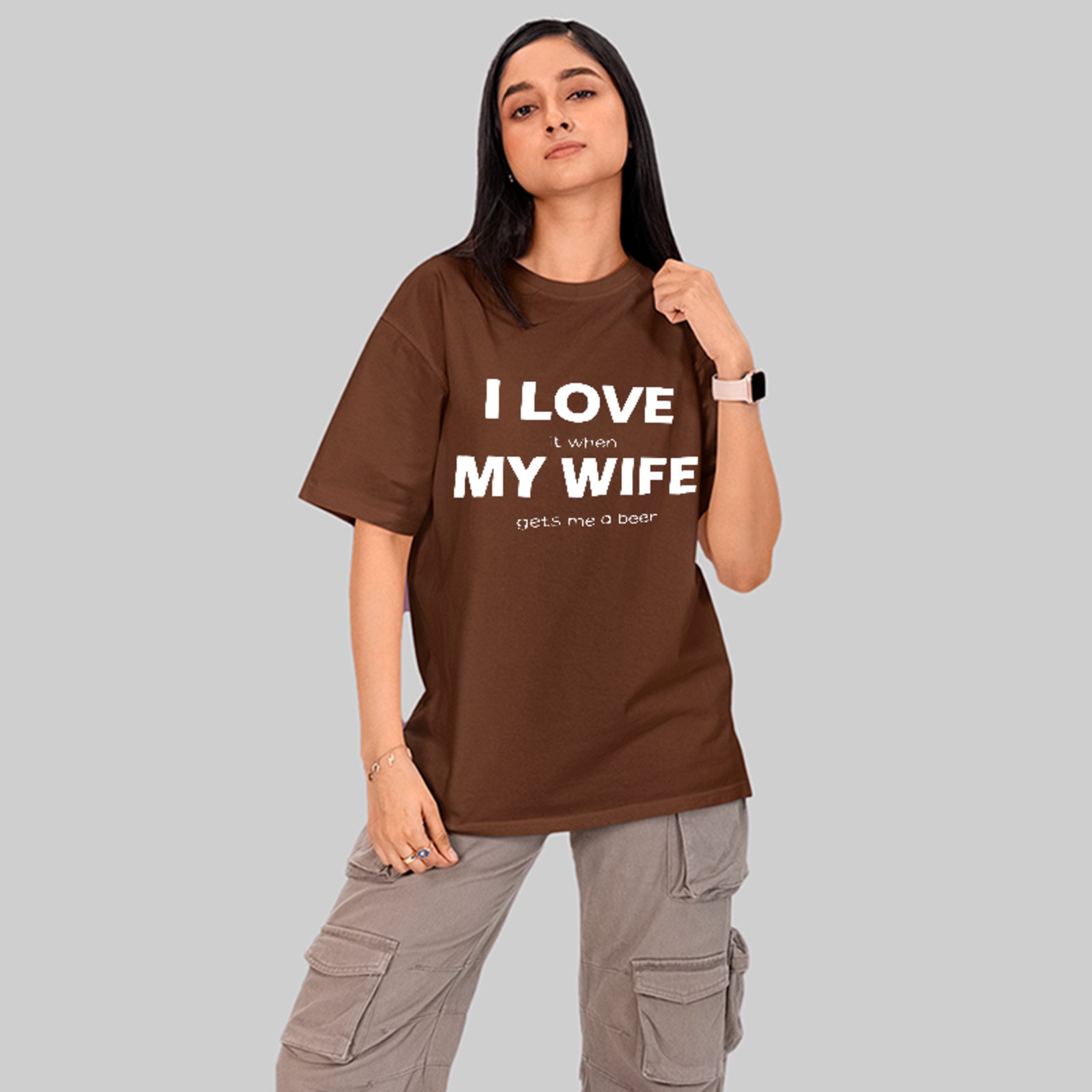 Camiseta Oversized Humor Casal Beer Style Unissex Marrom
