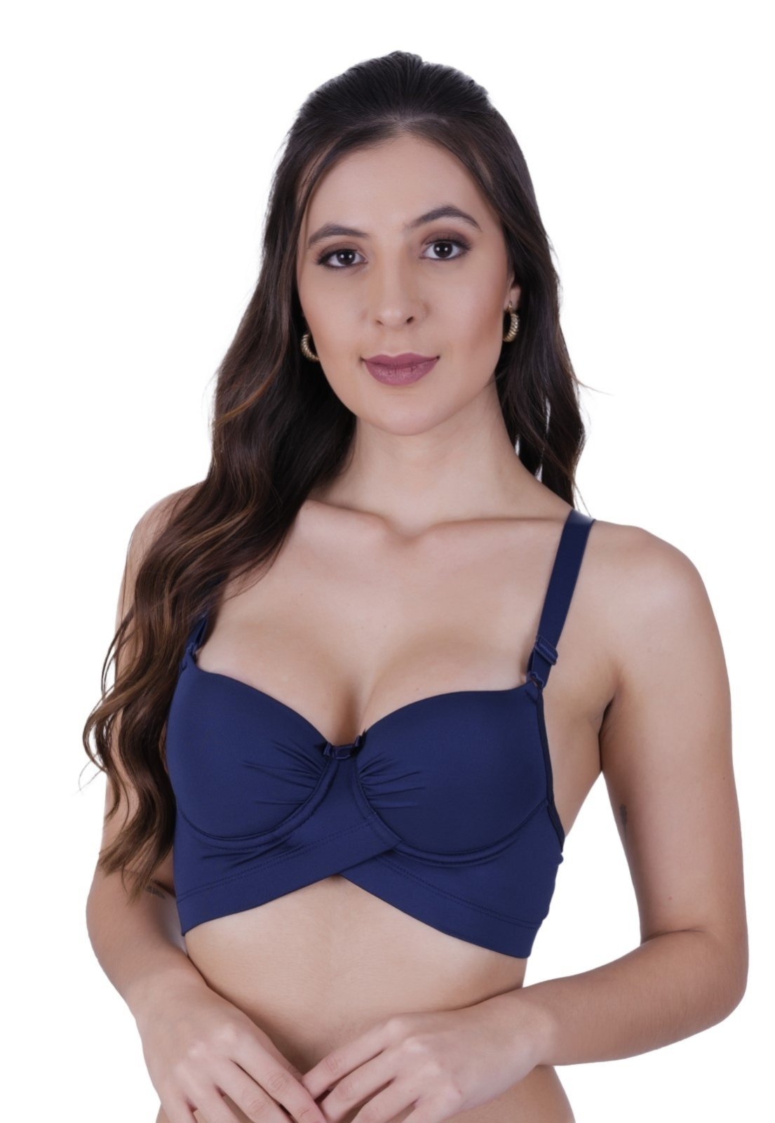 Sutiã Base Cruzada Alça Reforçada Bojão Feminino Terra e Mar Marinho