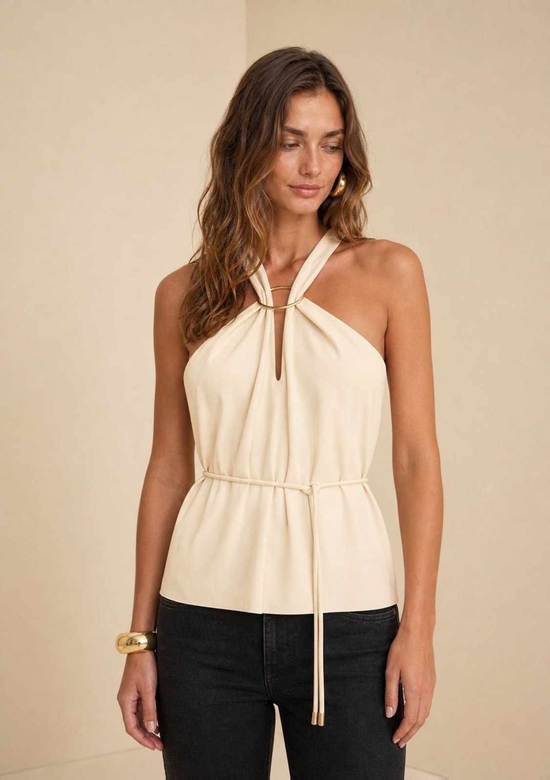 Blusa Decote V Moka - Bege