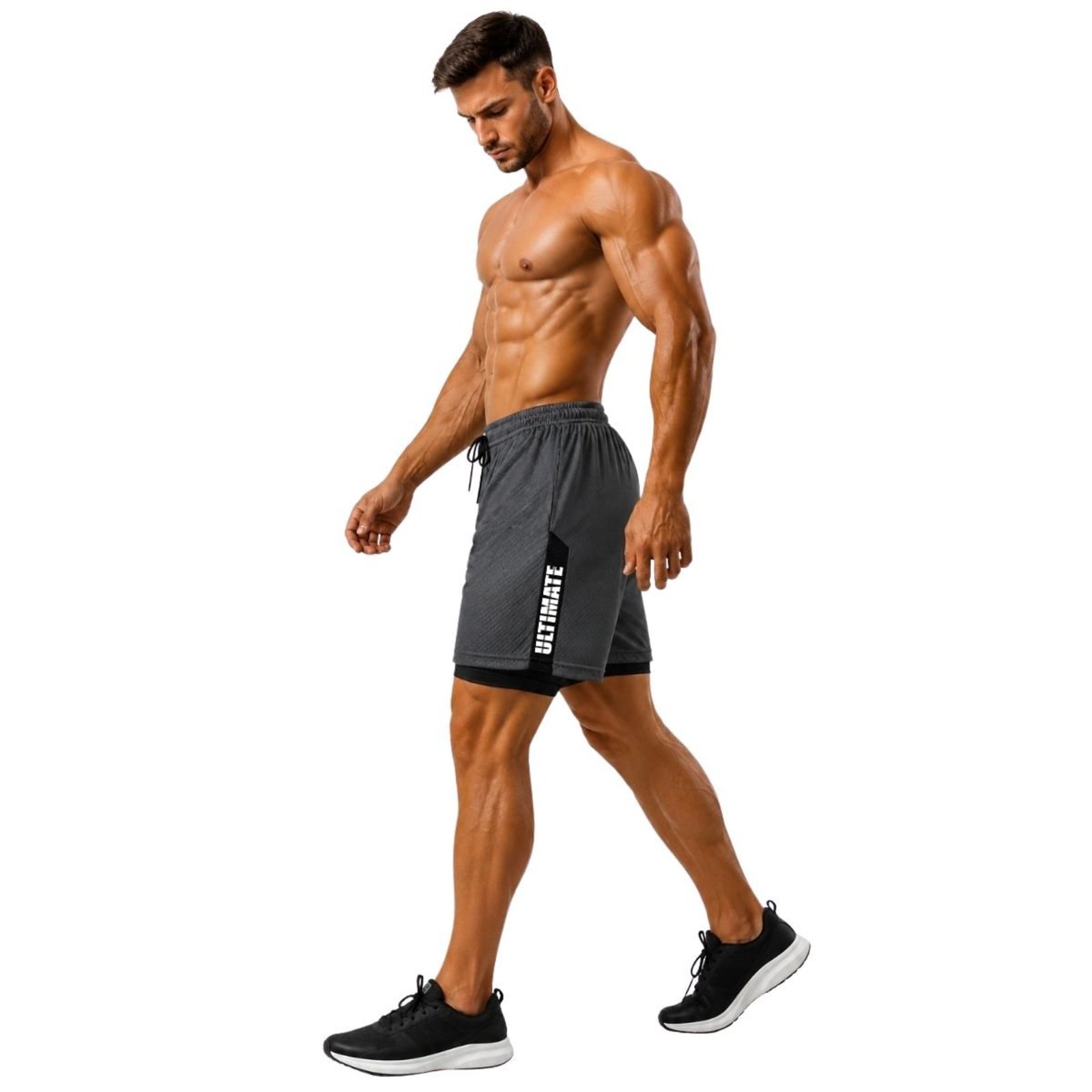 Short Dryfit Masculino 2 em 1 com Short Térmico e Detalhe Lateral