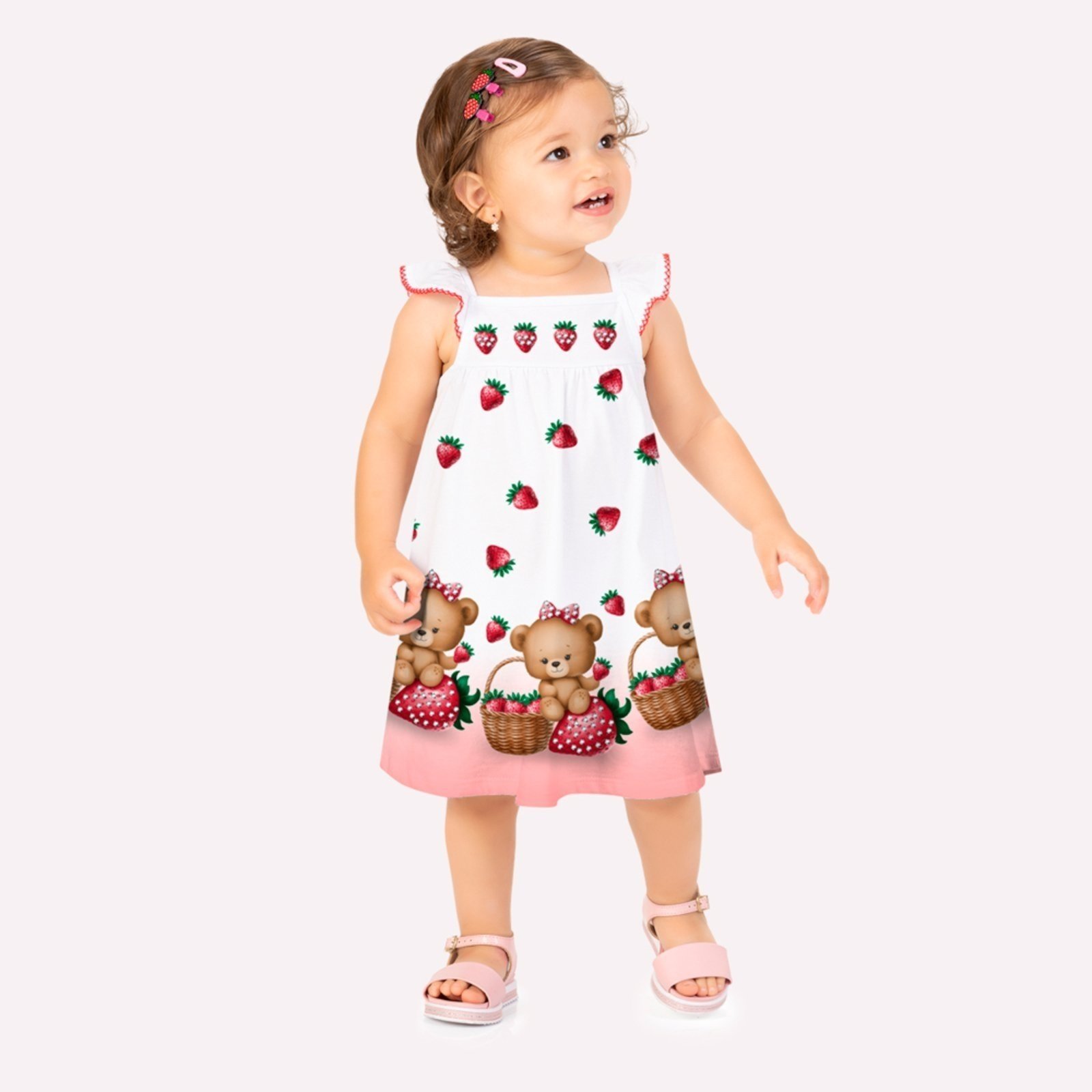 Vista 2 Infantil - Vestido Menina Morangos Kyly rosa Kyly rosa