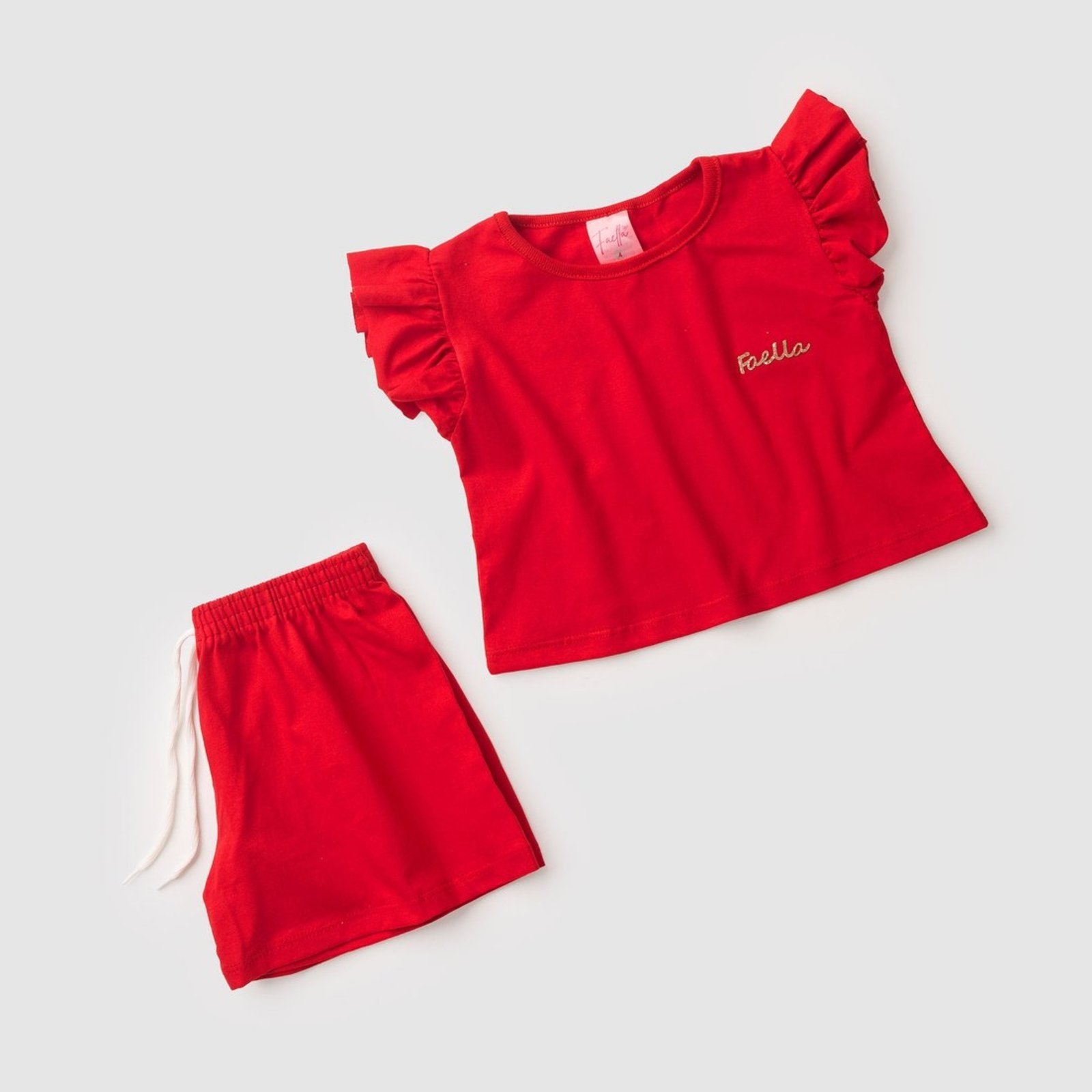 Vista 3 Infantil - Conjunto Cropped Verão Feminino Faella Vermelho - Mega Mega Kids unico Mega Kids unico