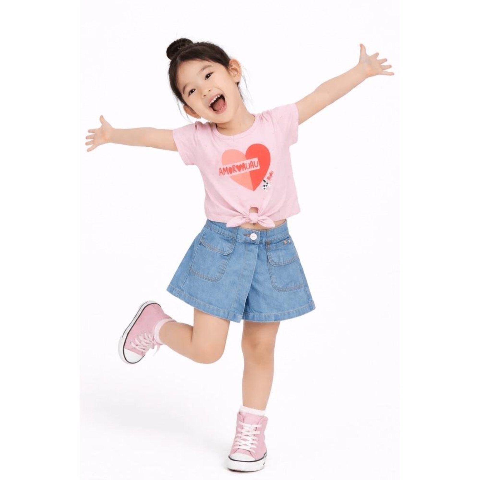 Infantil - Short Saia Jeans Menina Passeando Alphabeto