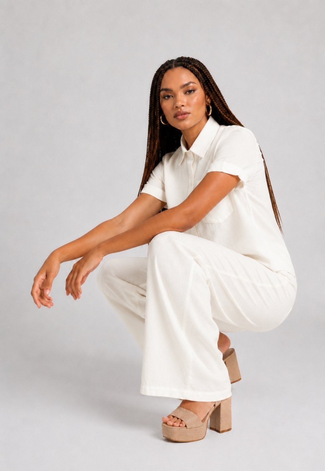 Conjunto Camisa Manga Curta e Calça Pantalona Salvatore Branco