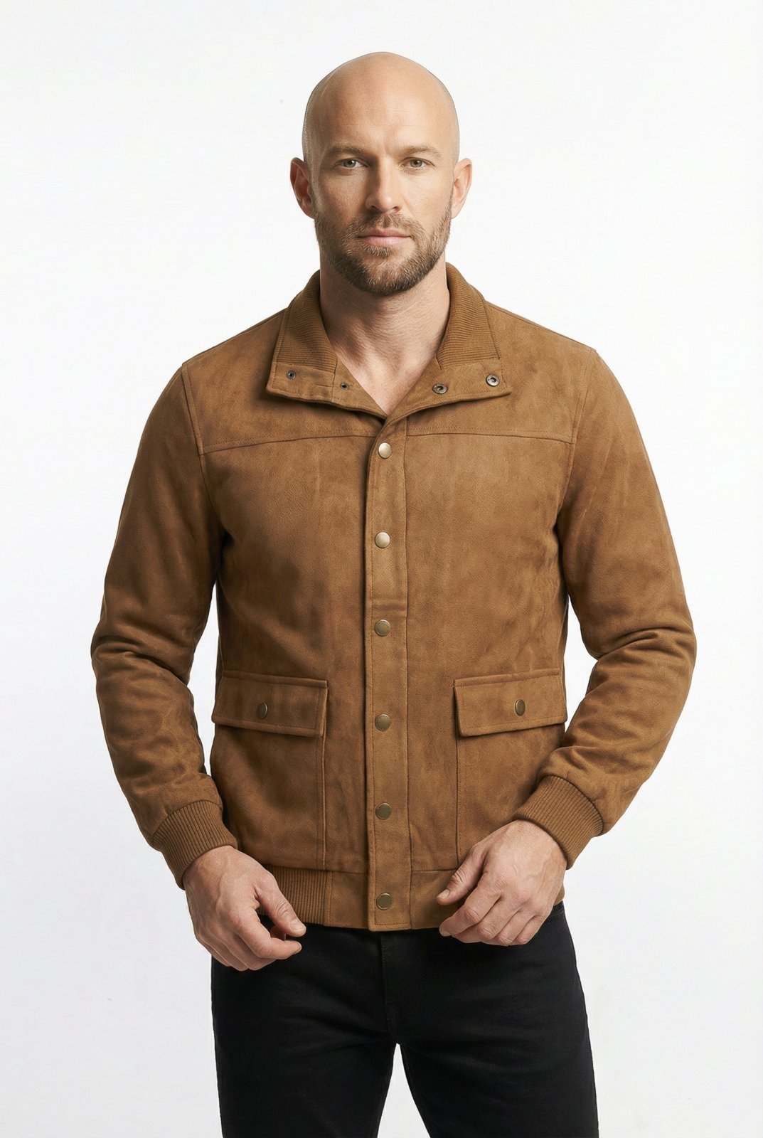 Jaqueta masculina suede com botões e bolsos 69390 - Caramelo