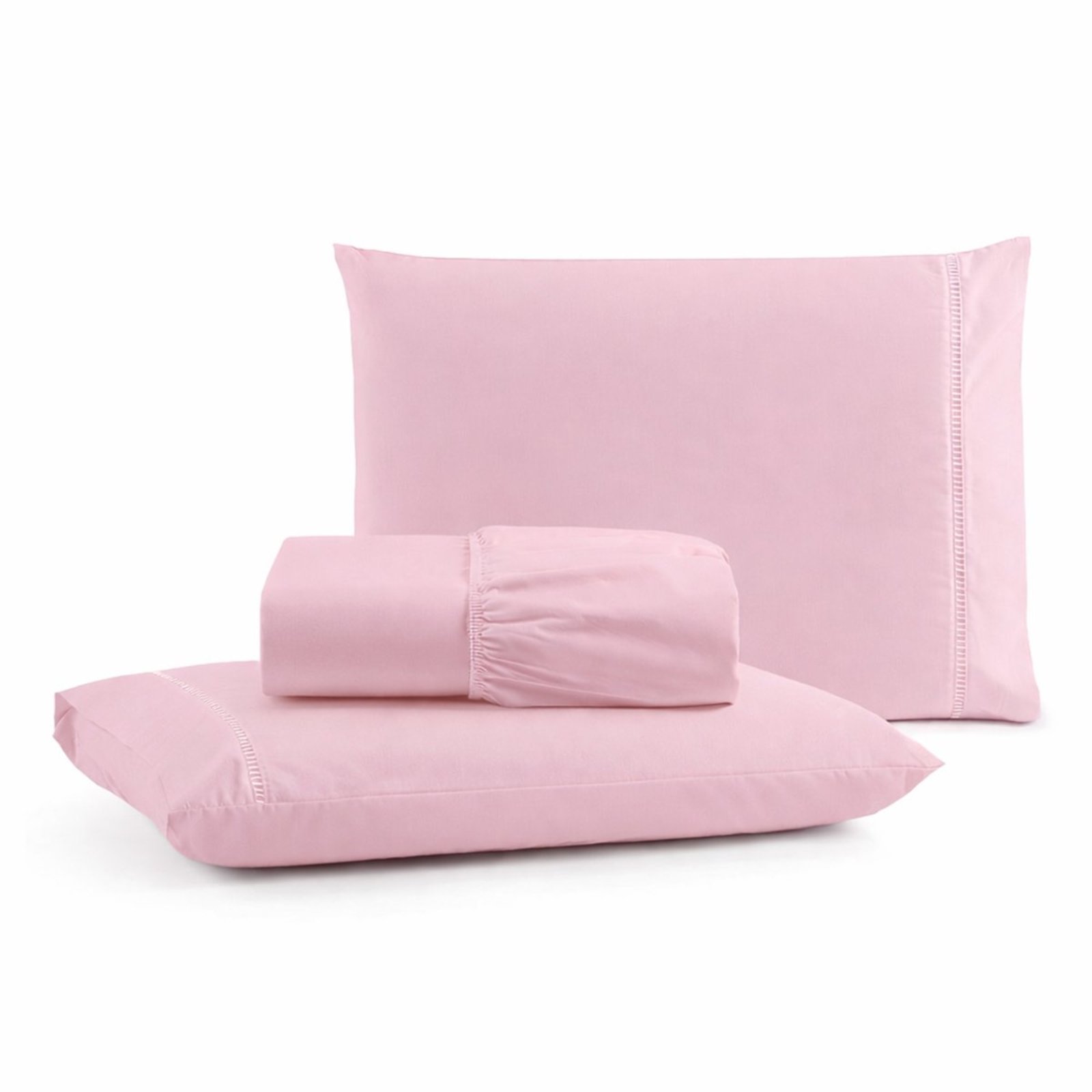 Jogo de Lençol Queen Premium Soft 600 Fios Micropercal Rosa Ponto Palito Toque Macio 3 Peças