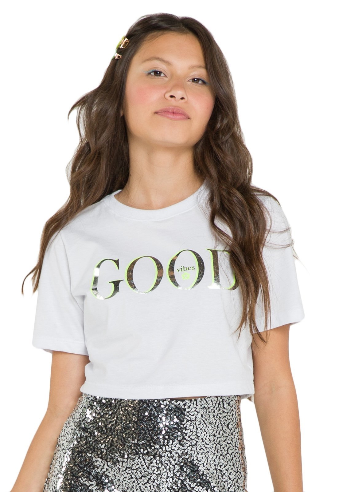 Vista 2 Infantil - Cropped Glow Meia Malha LLiccie 14 Mylu branco Mylu branco