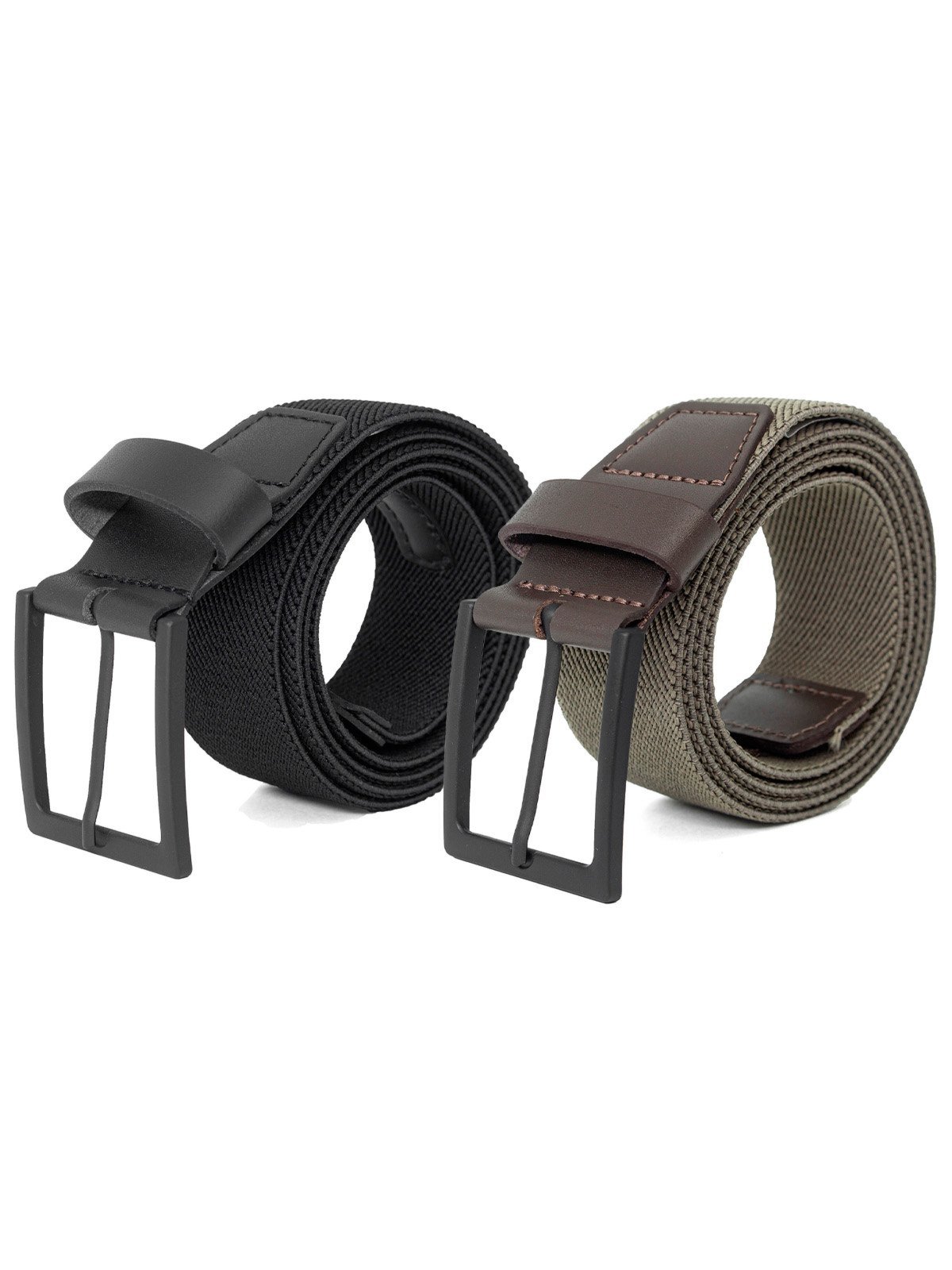 Kit 2 Cintos Masculino Fasolo Casual Elástico Couro Confortável Fivela Preto+Cinza Grey