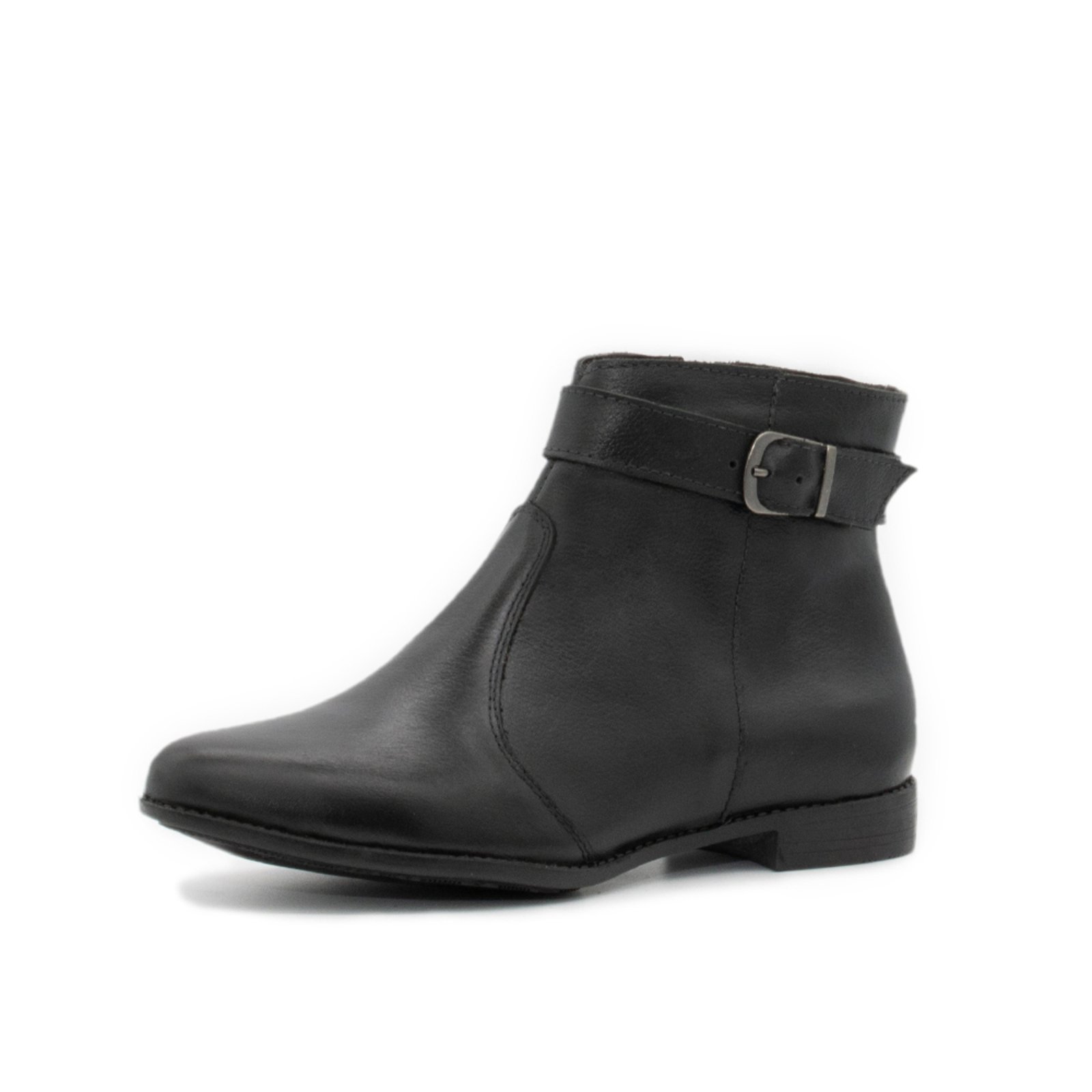 Bota Cano Curto Feminina em Couro Preto Fivela Kuento Shoes