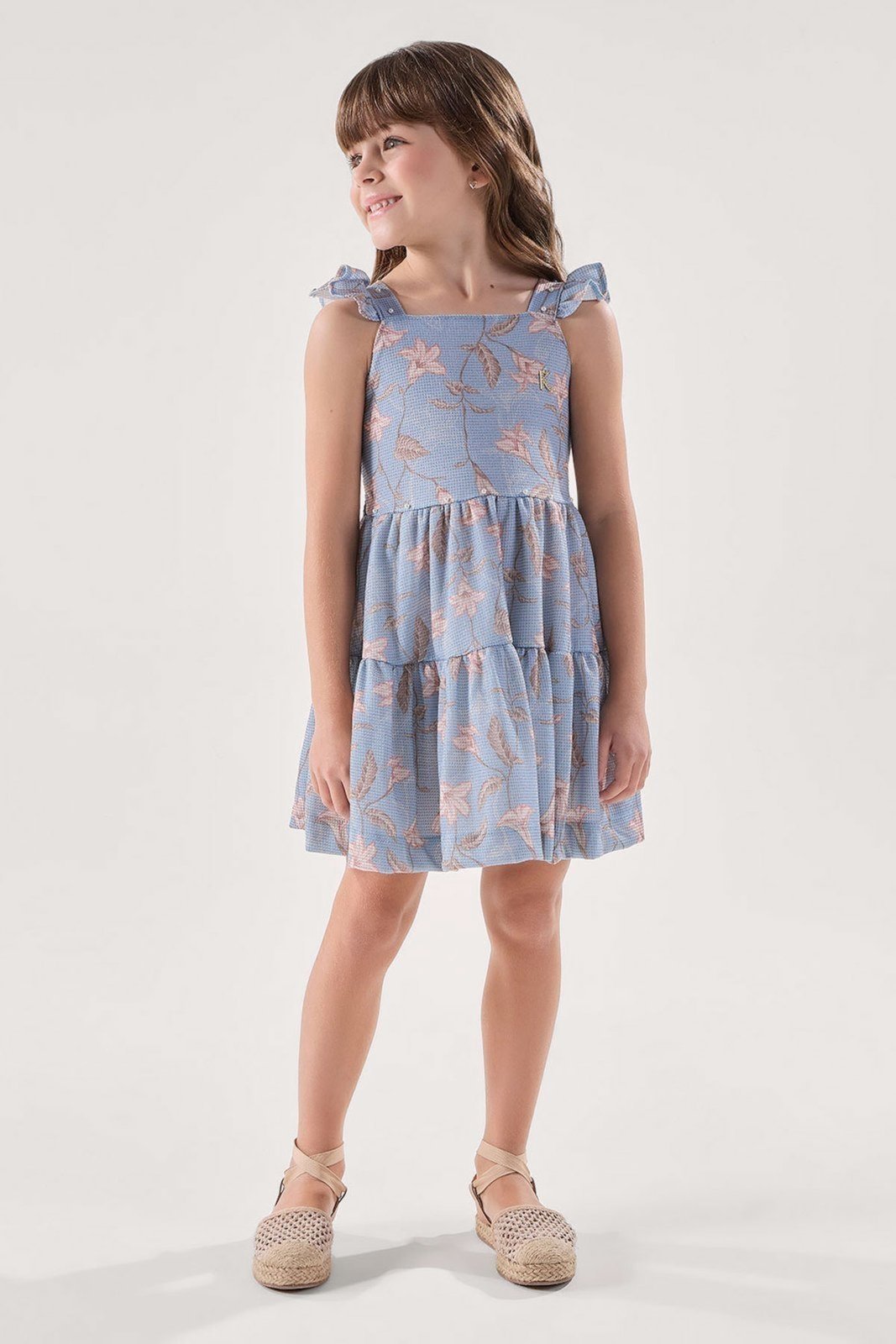 Infantil - Vestido Azul com Brilho e Laços nas Costas