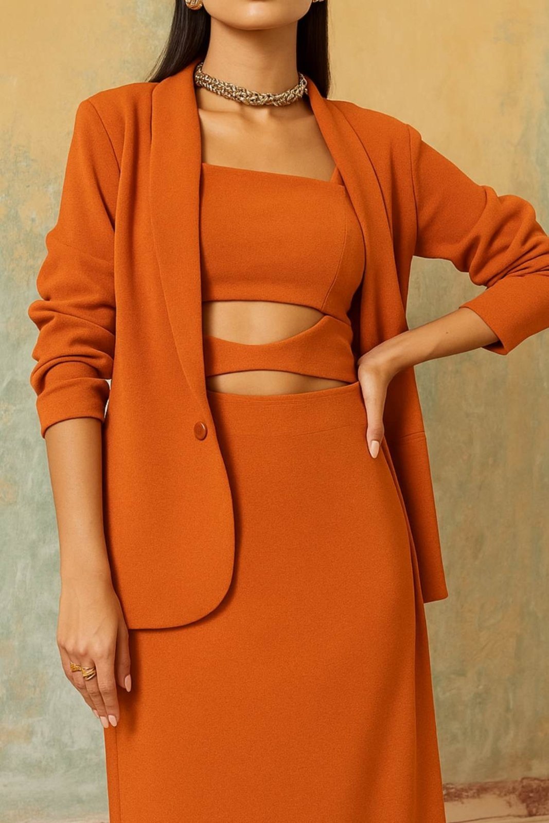 Vista 2 Blazer Vanibele Alfaiataria Tangerina laranja Vanibele laranja