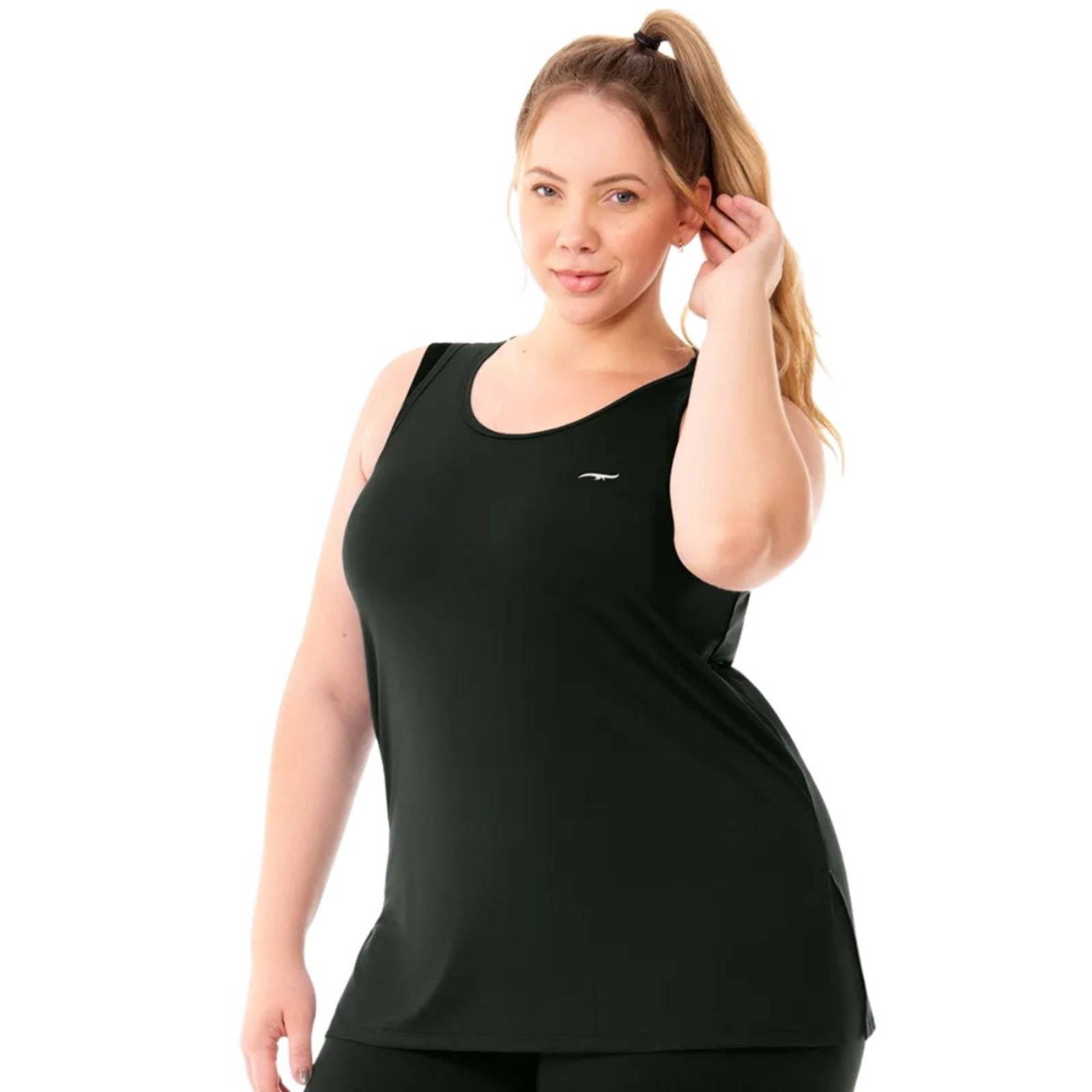 Camiseta Regata Fitness Alongada Com Fenda Feminina Plus Size Zee Rucci