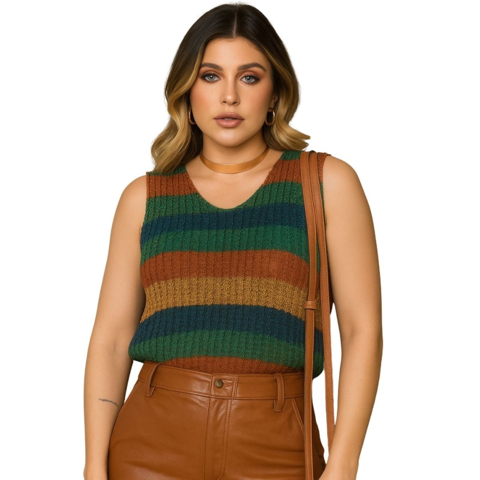 Regata Listrada Vih Triny em Tricô Feminina Moda Casual Estilo e Conforto Verde
