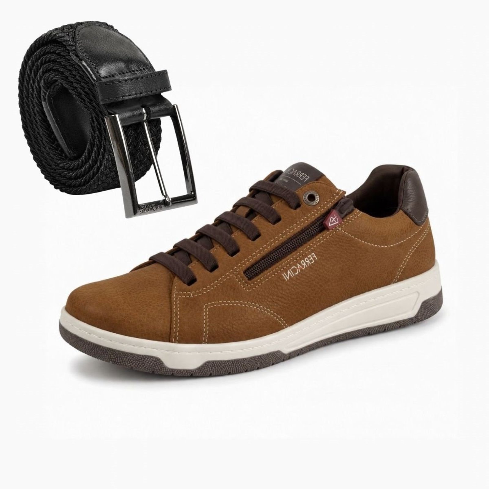 Kit Sapatênis Masculino Casual + Cinto Tecido Têxtil Premium