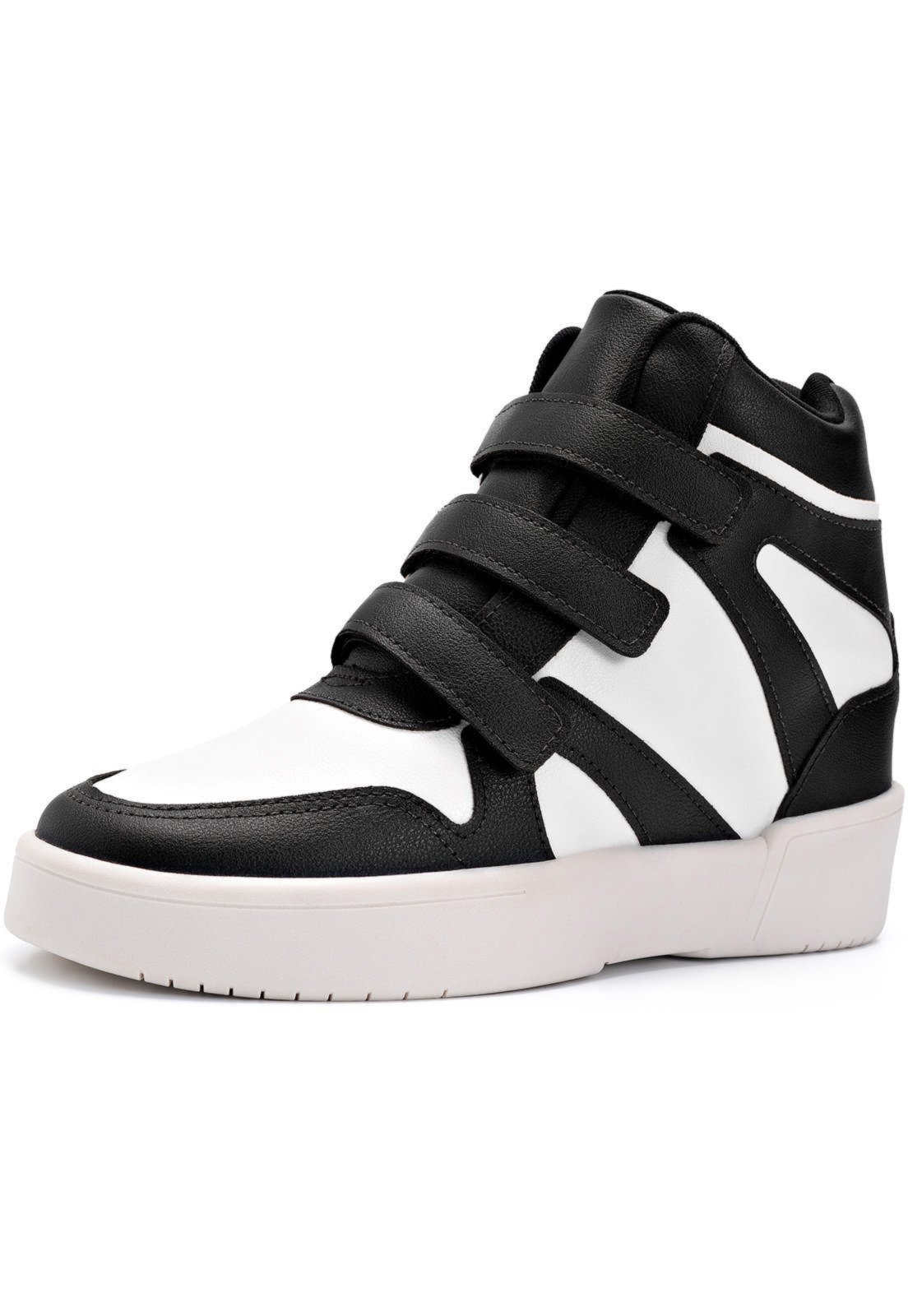 Vista 2 Tênis Feminino Lumiss Sneaker Cano Alto Salto Confortável Tiras Sintético branco/preto LUMISS branco/preto