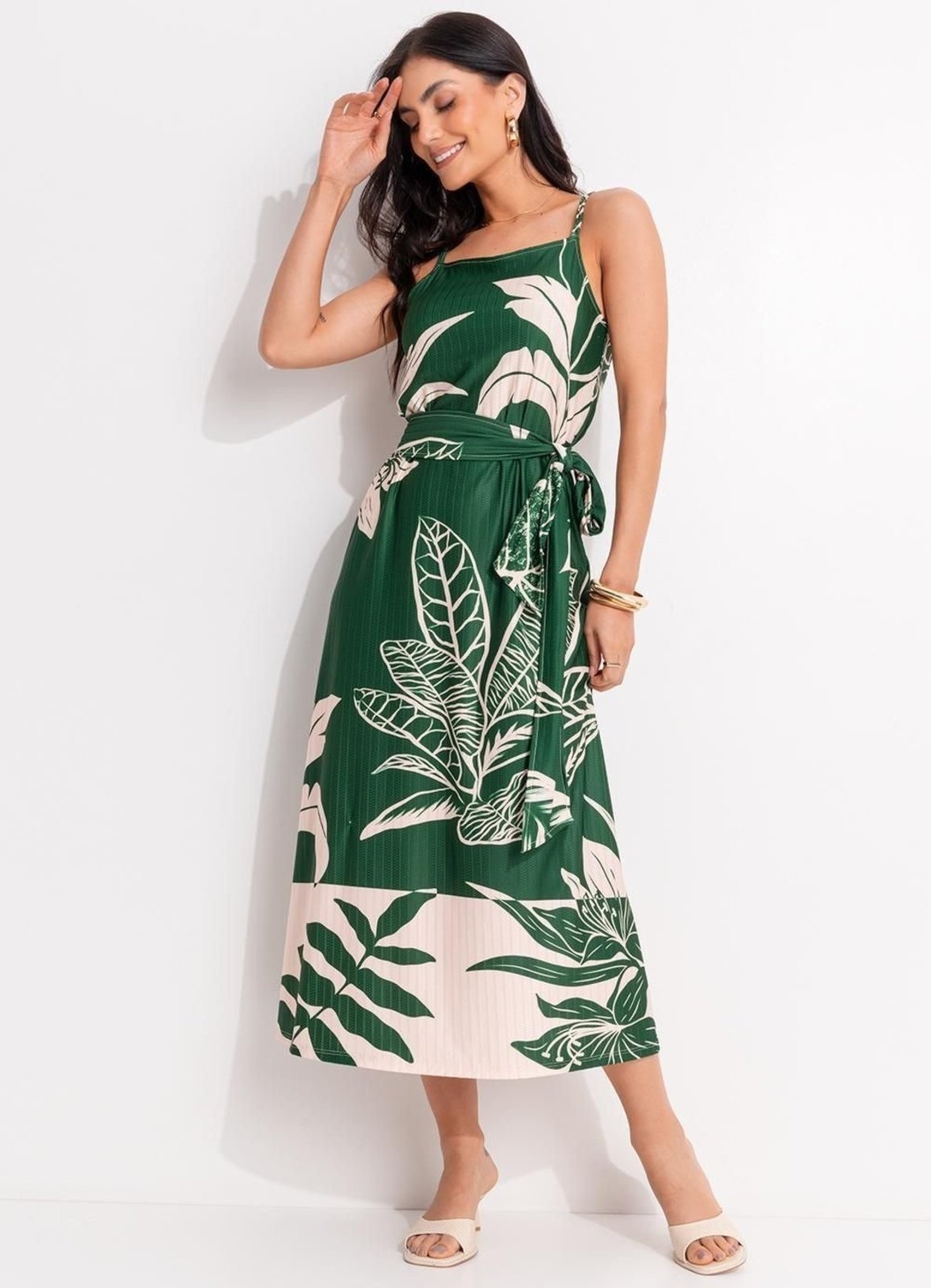 Vestido Em Malha Texturizada Quintess Folhagem Verde