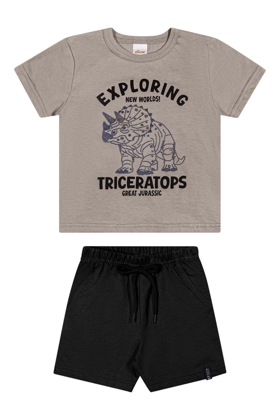 Infantil - Conjunto Menino Dinossauro Relevo Elian Cinza