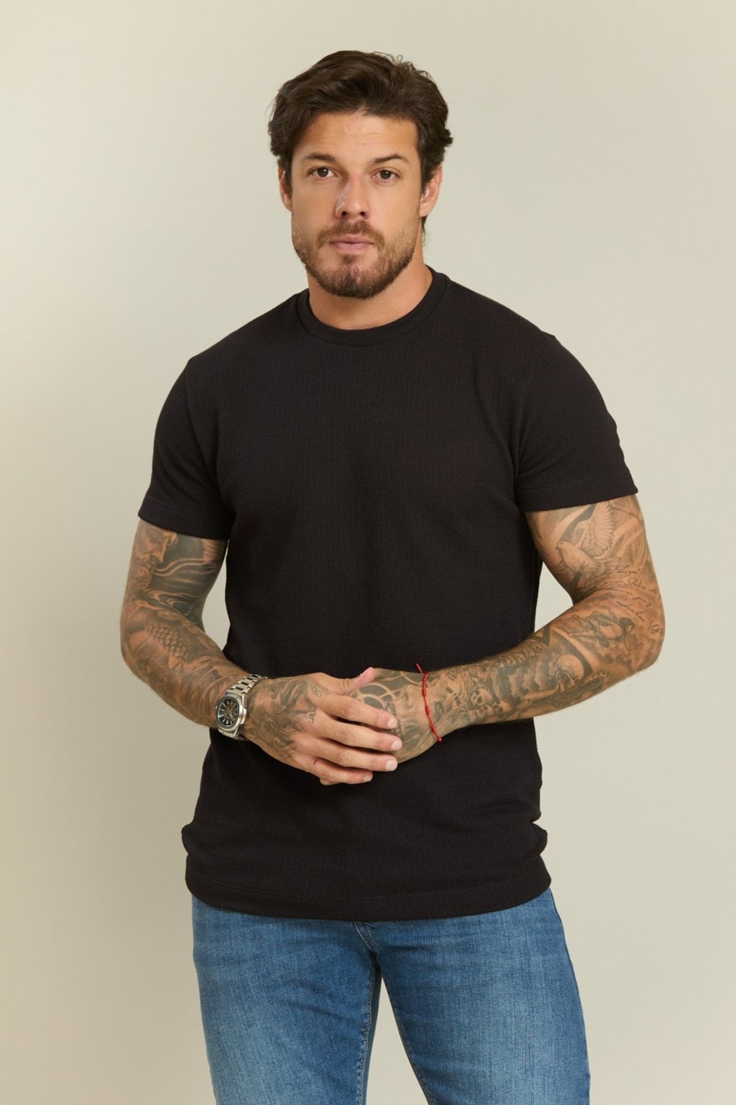 Camiseta em Tricot Masculina com Elastano Manga Curta Dialogo — foto 3
